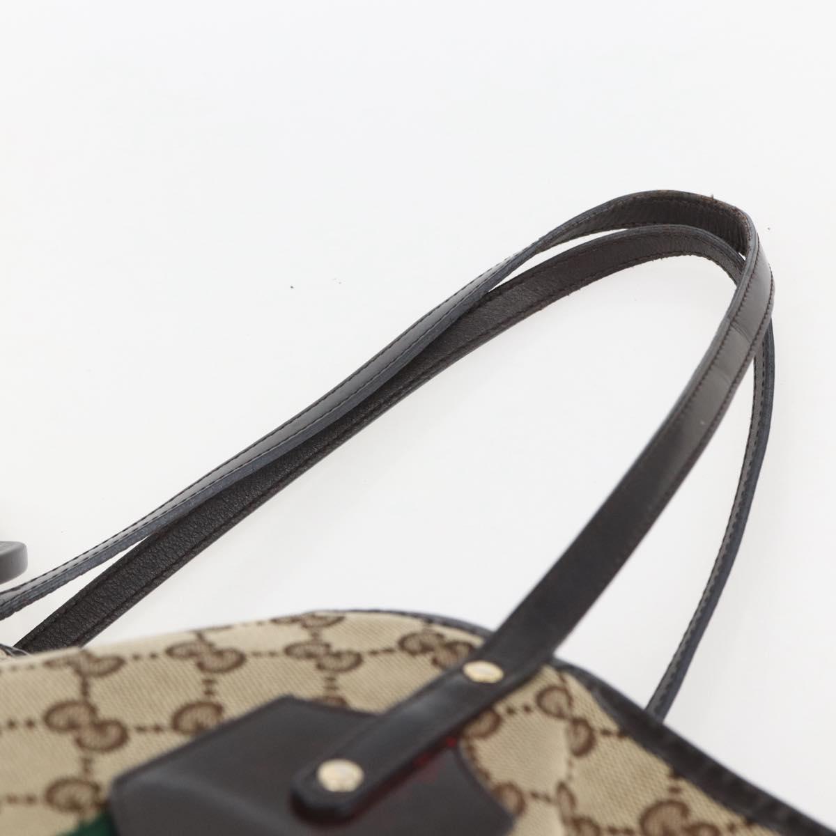 GUCCI GG Canvas Web Sherry Line Tote Bag Beige Red 211971 Auth 156906