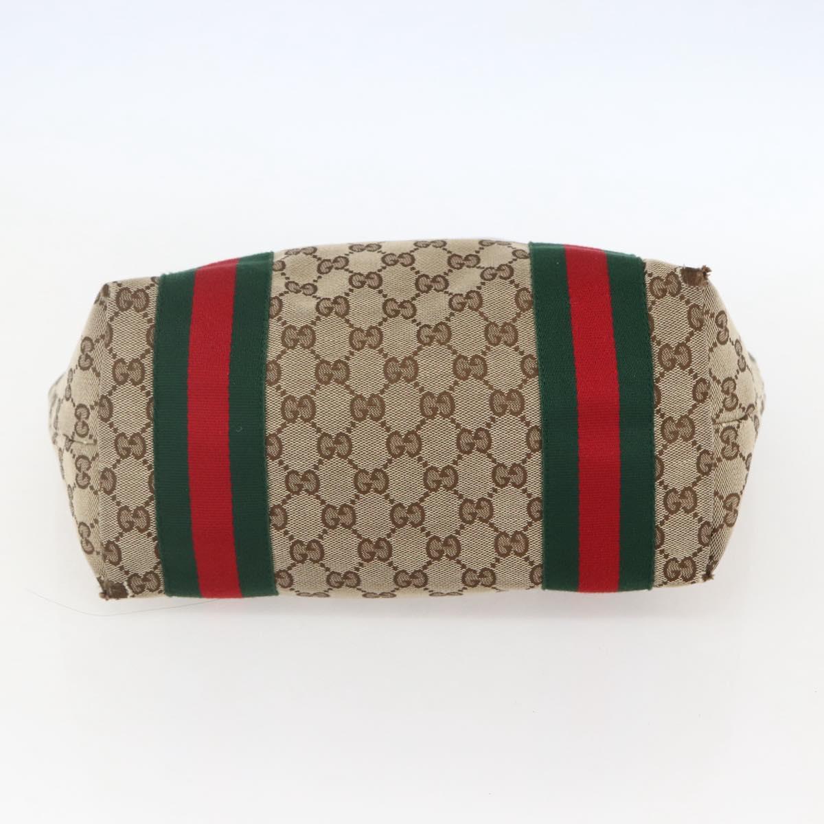 GUCCI GG Canvas Web Sherry Line Tote Bag Beige Red 211971 Auth 156906