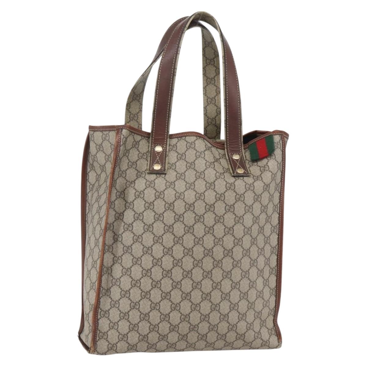 GUCCI GG Supreme Web Sherry Line Tote Bag PVC Beige Red 211135 Auth 156908