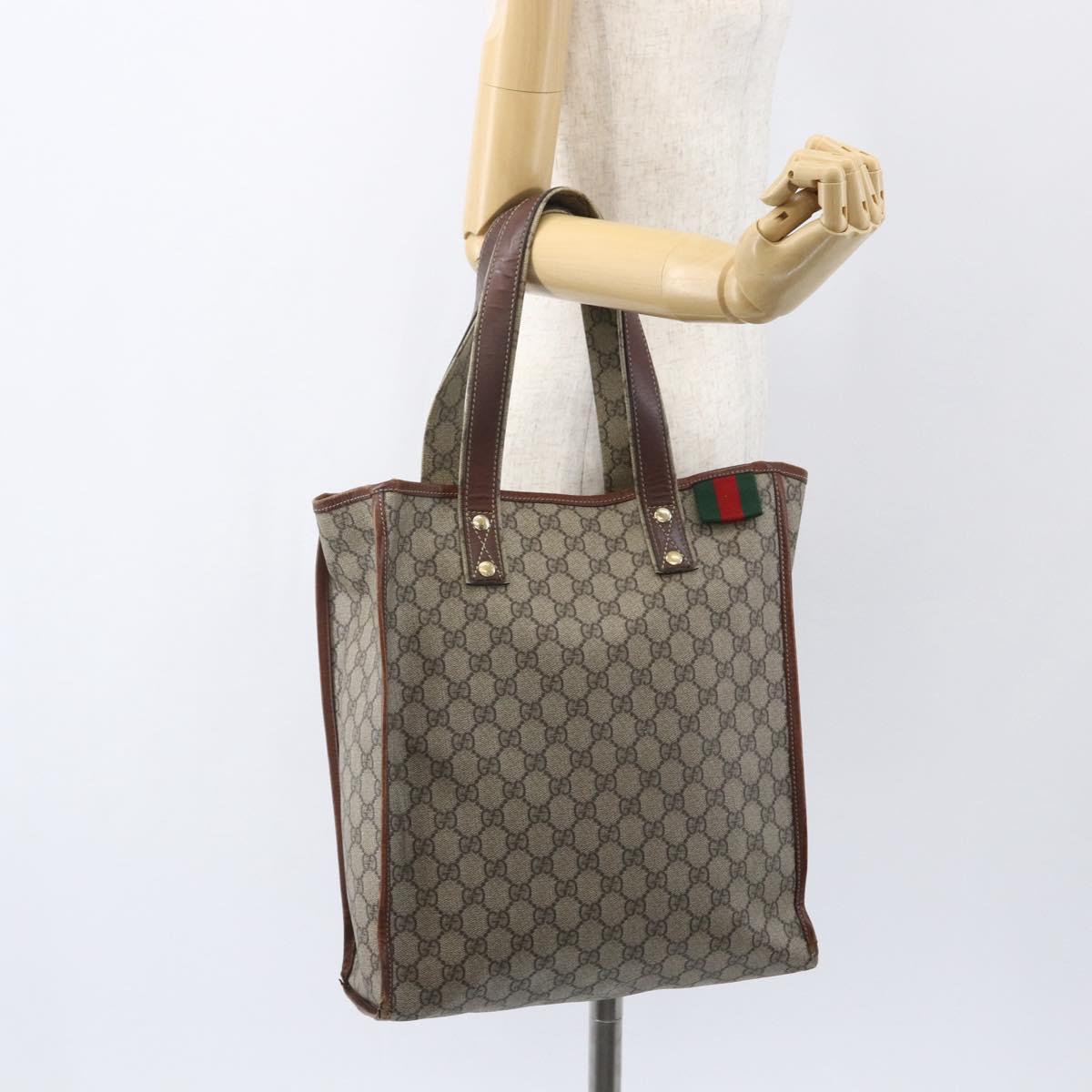 GUCCI GG Supreme Web Sherry Line Tote Bag PVC Beige Red 211135 Auth 156908