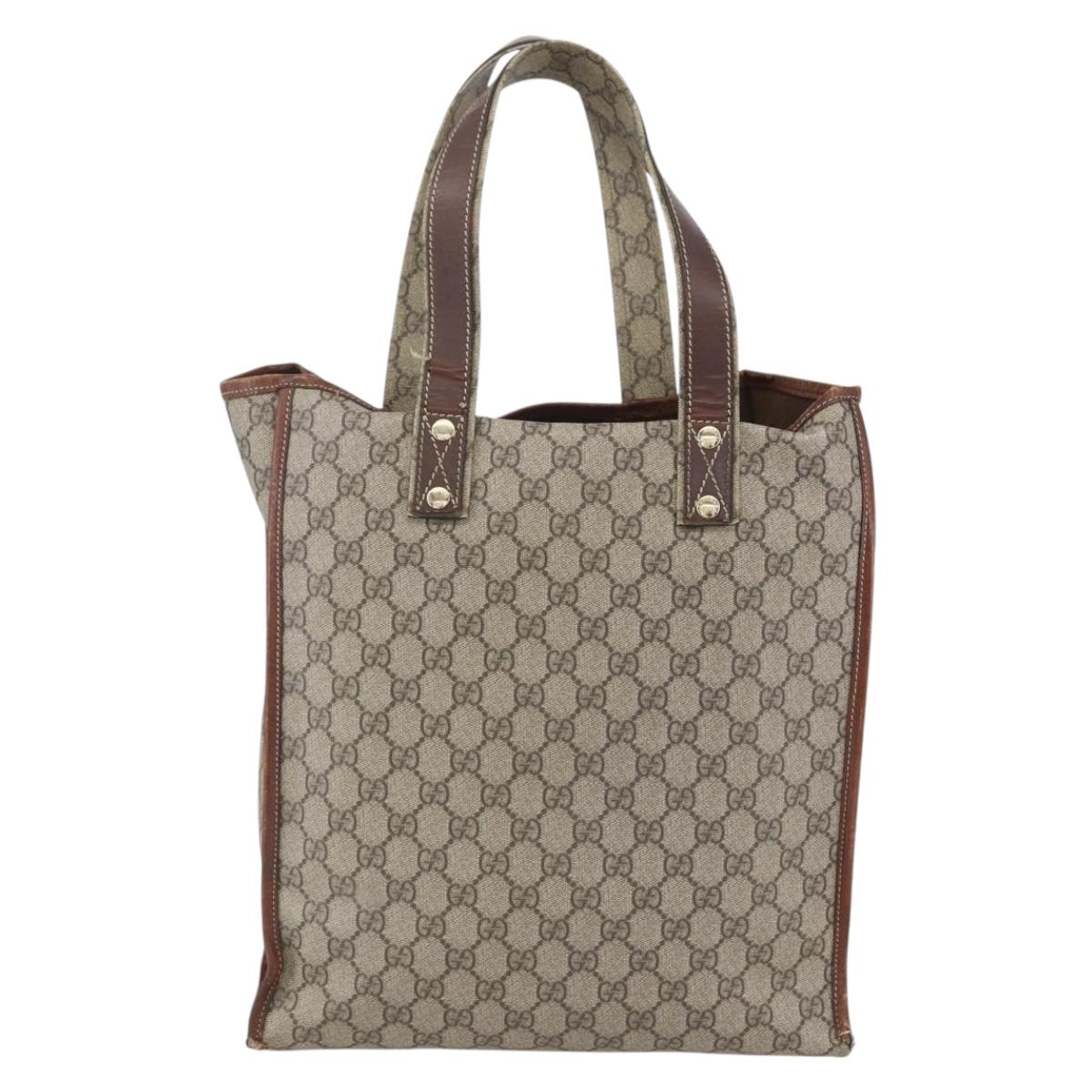 GUCCI GG Supreme Web Sherry Line Tote Bag PVC Beige Red 211135 Auth 156908
