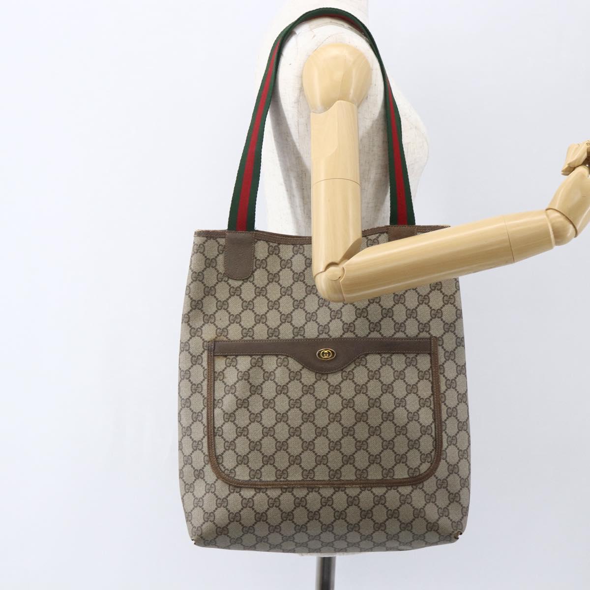 GUCCI GG Supreme Web Sherry Line Tote Bag PVC Beige Red 39 02 003 Auth 156910