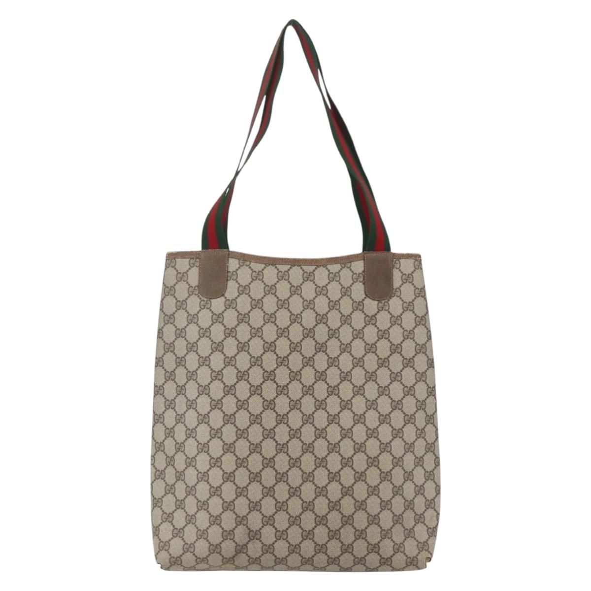GUCCI GG Supreme Web Sherry Line Tote Bag PVC Beige Red 39 02 003 Auth 156910
