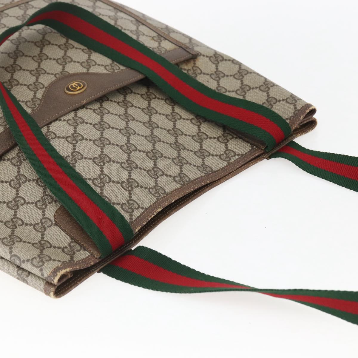 GUCCI GG Supreme Web Sherry Line Tote Bag PVC Beige Red 39 02 003 Auth 156910