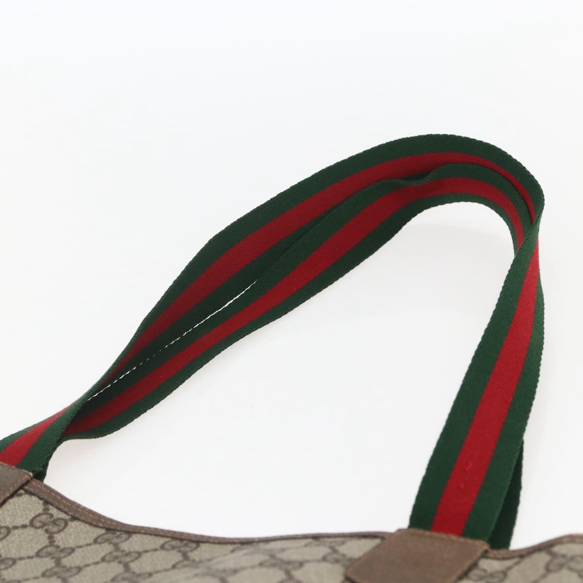 GUCCI GG Supreme Web Sherry Line Tote Bag PVC Beige Red 39 02 003 Auth 156910