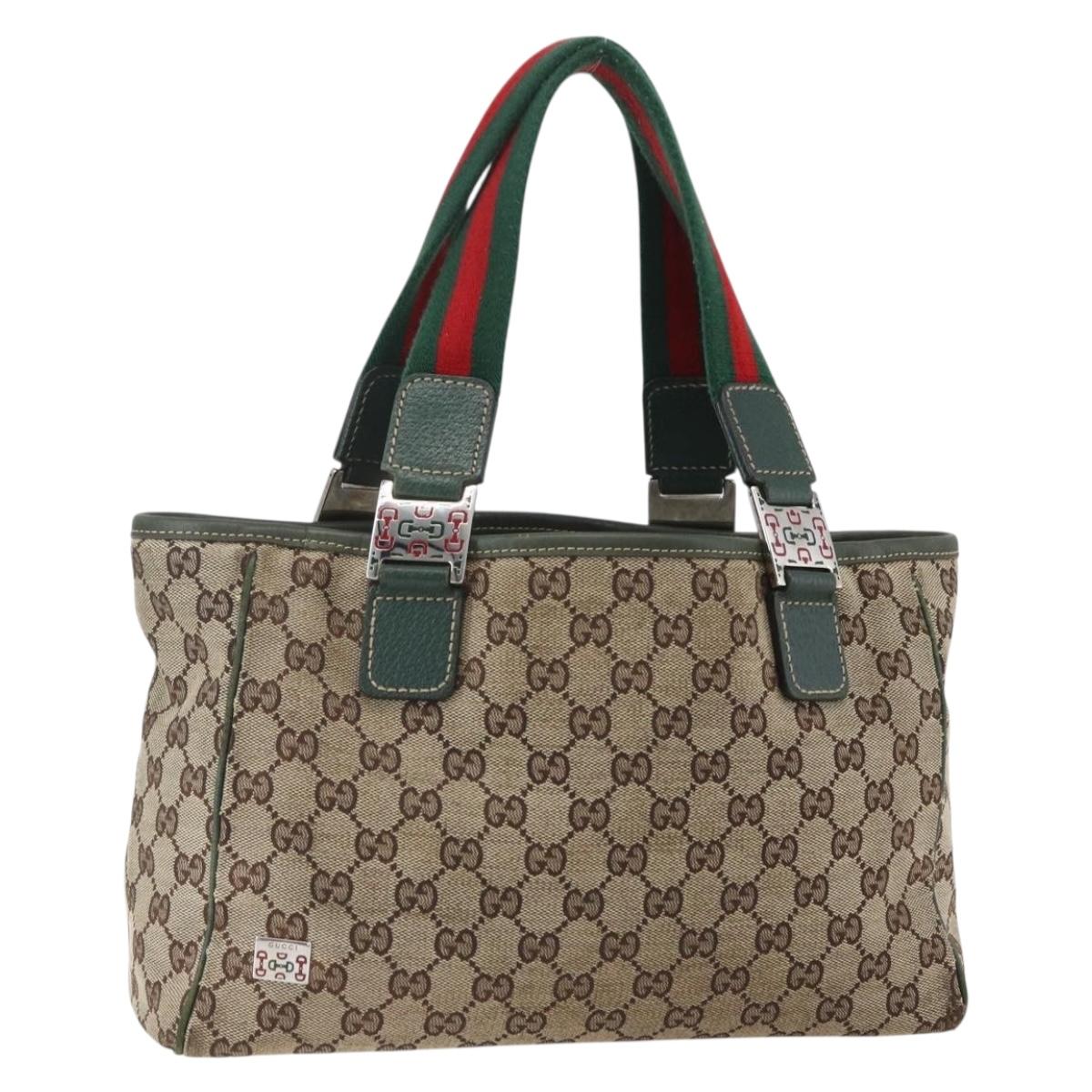 GUCCI GG Canvas Web Sherry Line Tote Bag Beige Red 145810 Auth 156911