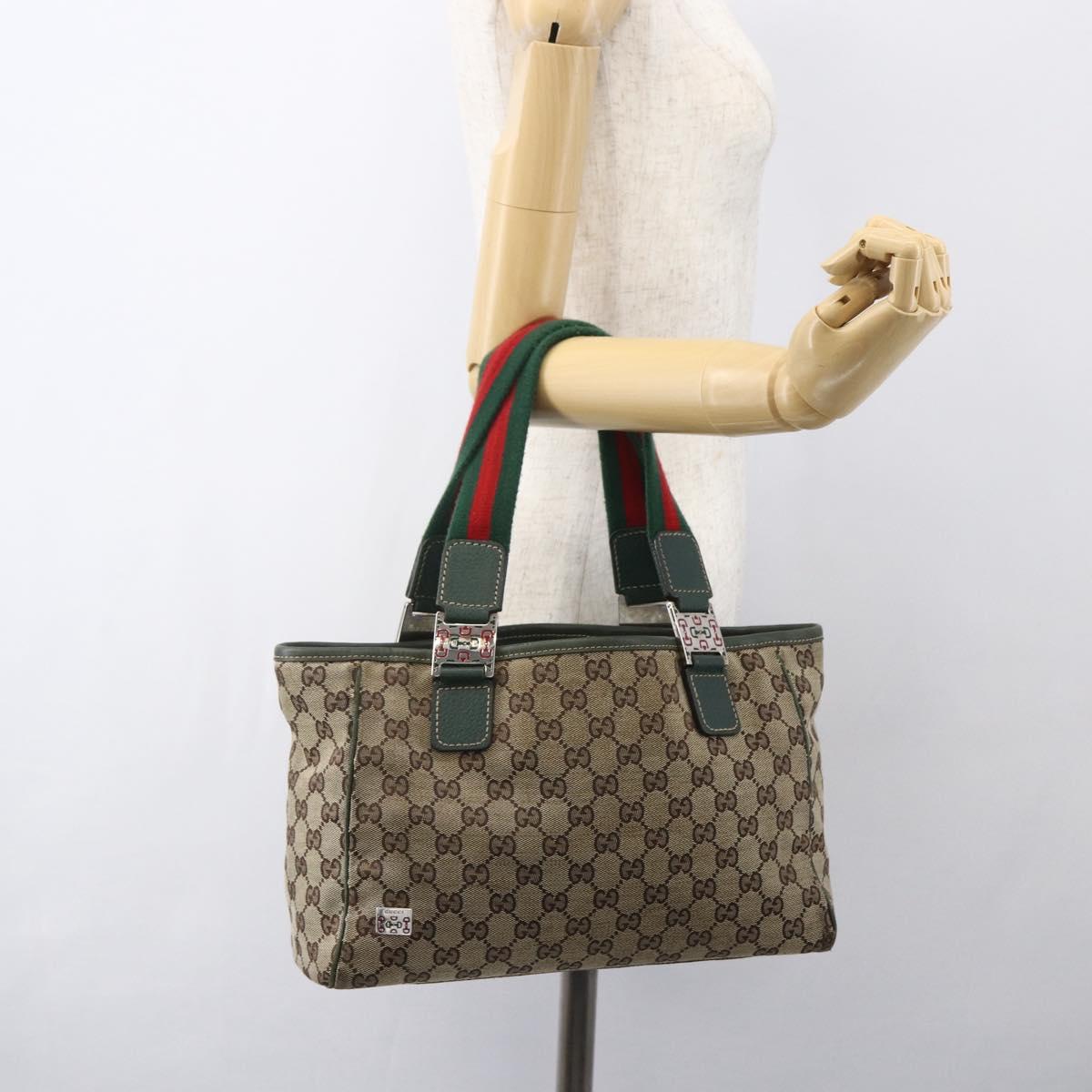 GUCCI GG Canvas Web Sherry Line Tote Bag Beige Red 145810 Auth 156911
