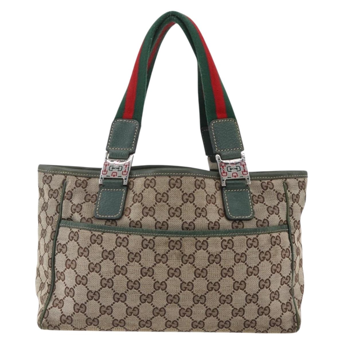 GUCCI GG Canvas Web Sherry Line Tote Bag Beige Red 145810 Auth 156911