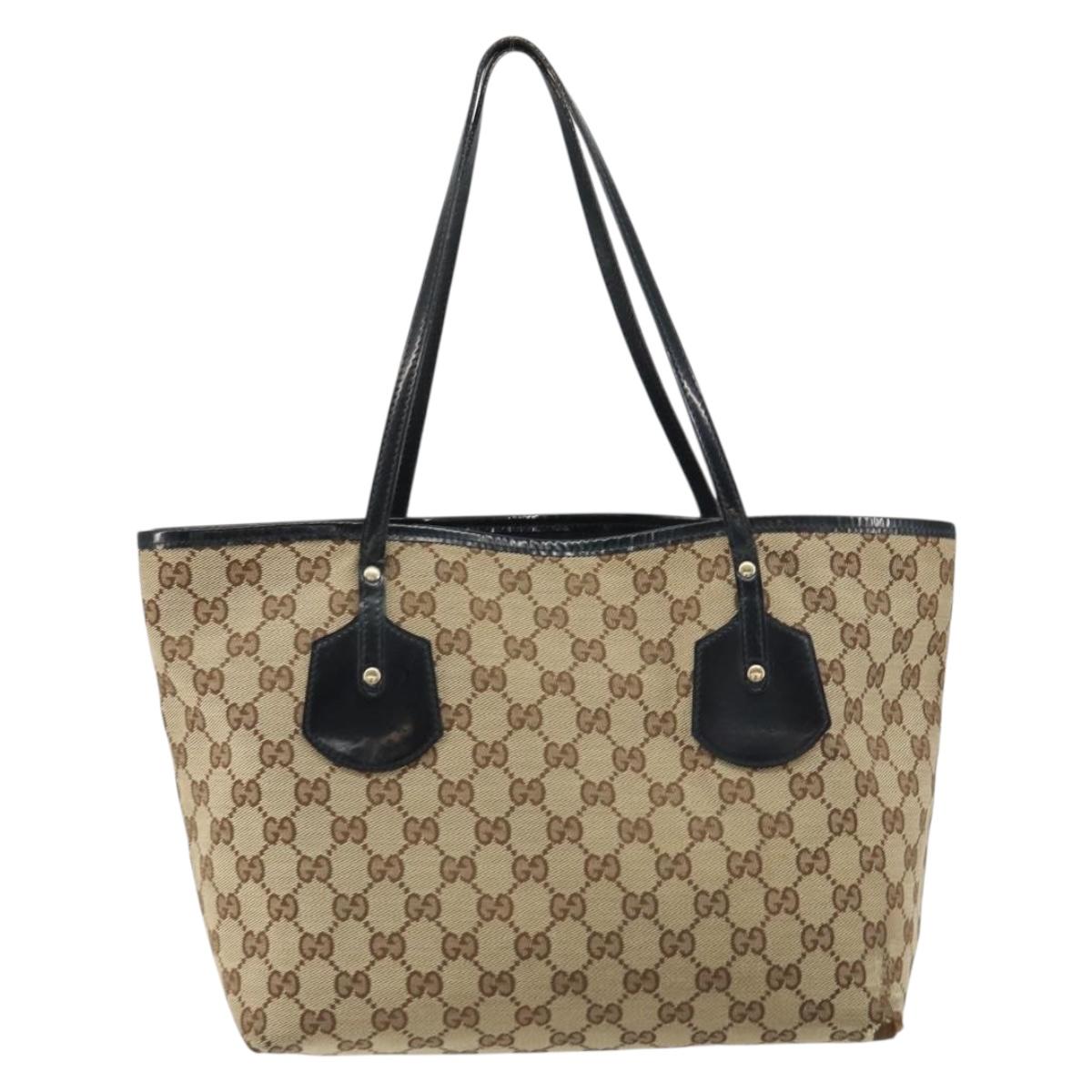 GUCCI GG Canvas Tote Bag Beige Gold 211976 Auth 156915