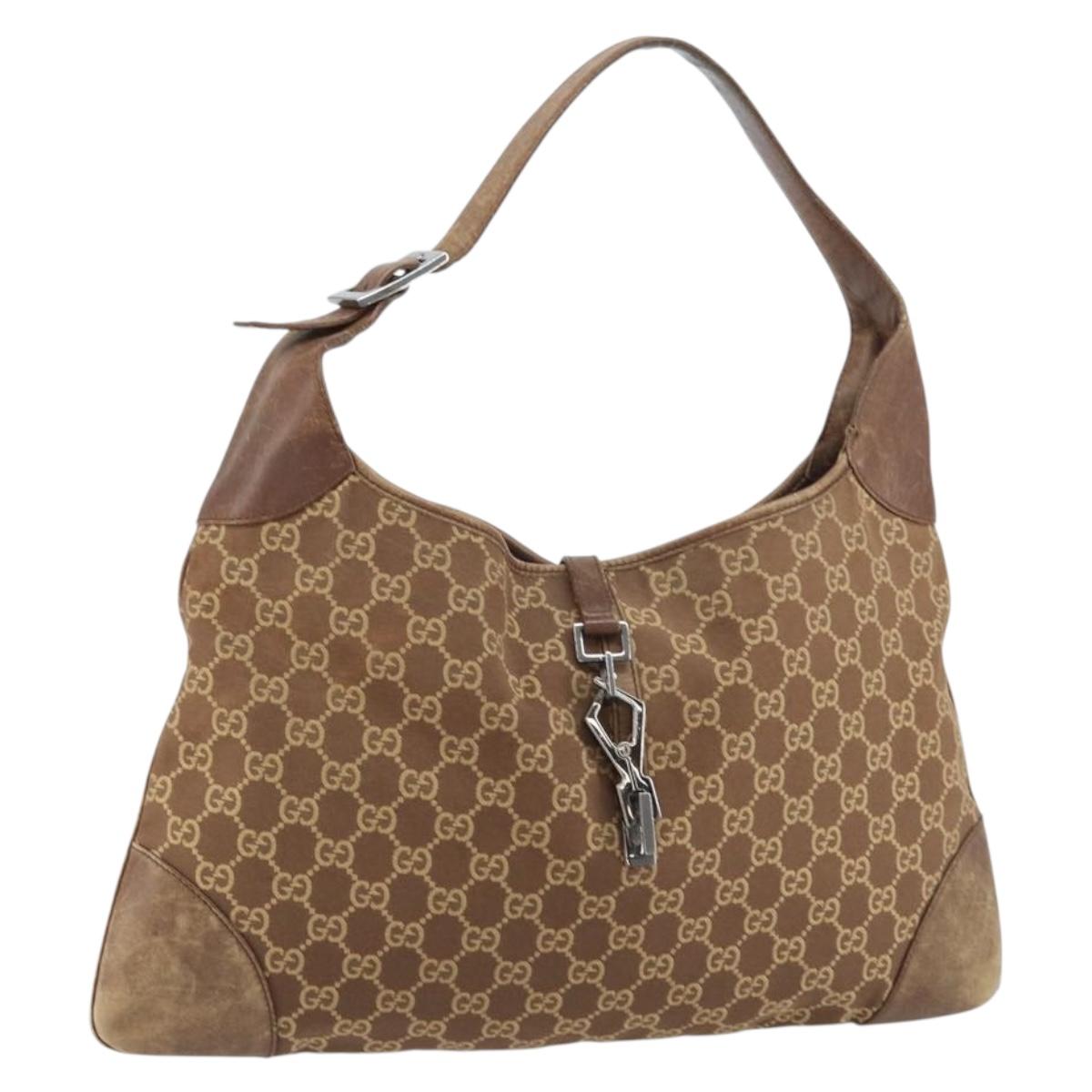 GUCCI GG Canvas Jackie Shoulder Bag Brown Silver 001 4075 1705 Auth 156916