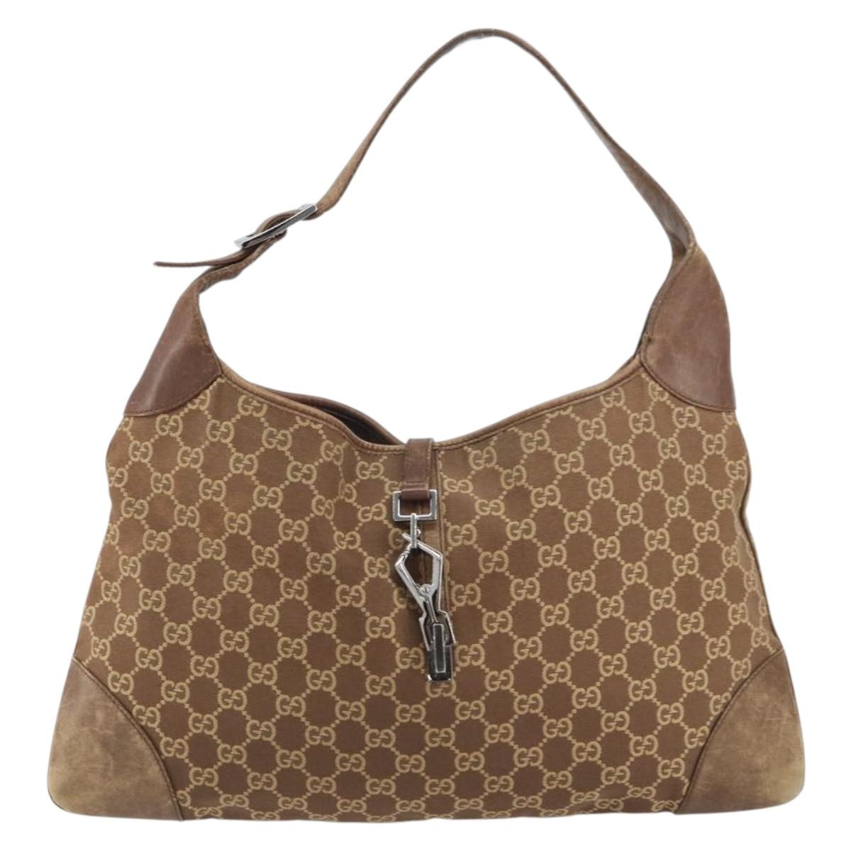 GUCCI GG Canvas Jackie Shoulder Bag Brown Silver 001 4075 1705 Auth 156916