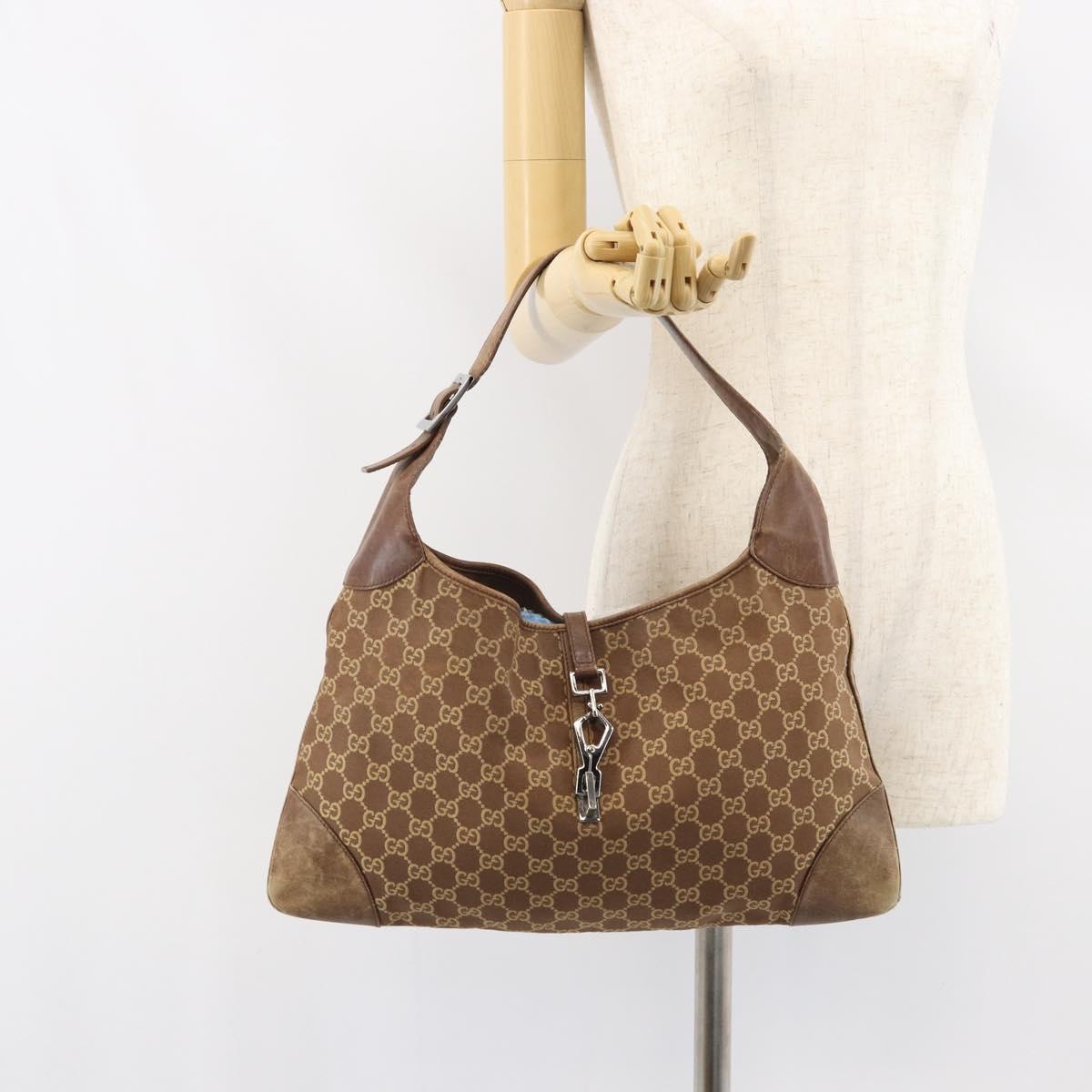 GUCCI GG Canvas Jackie Shoulder Bag Brown Silver 001 4075 1705 Auth 156916
