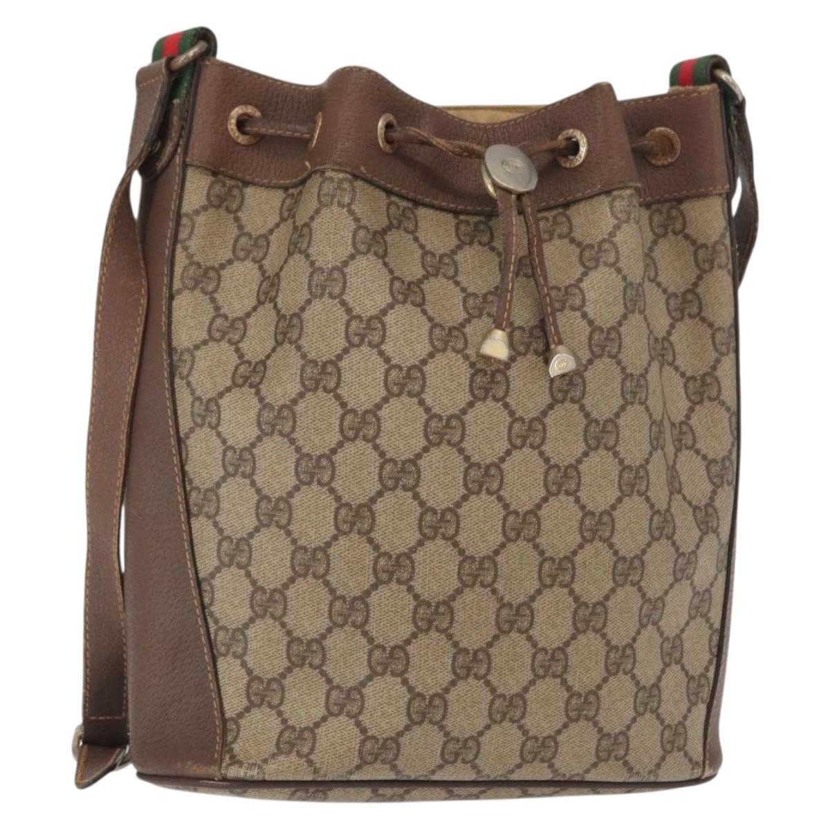 GUCCI GG Supreme Web Sherry Line Bag PVC Beige Gold 116 02 034 Auth 156917