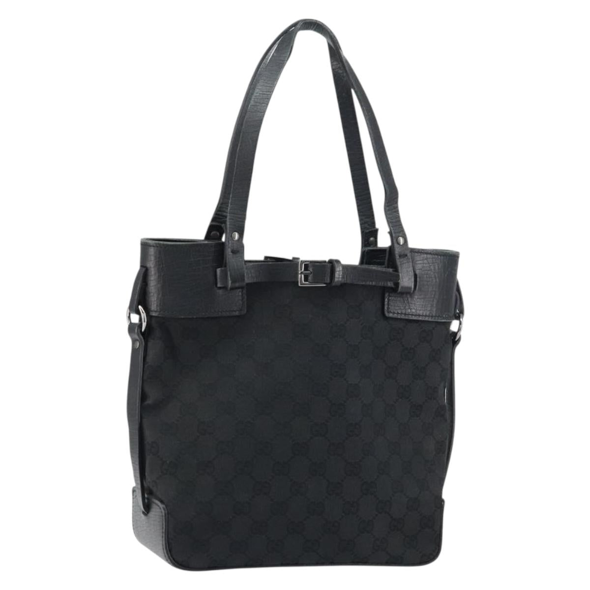 GUCCI GG Canvas Tote Bag Black Silver 107757 Auth 156922