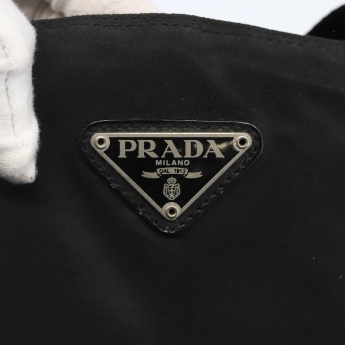 PRADA Tote Bag Nylon Black Silver Auth 156925