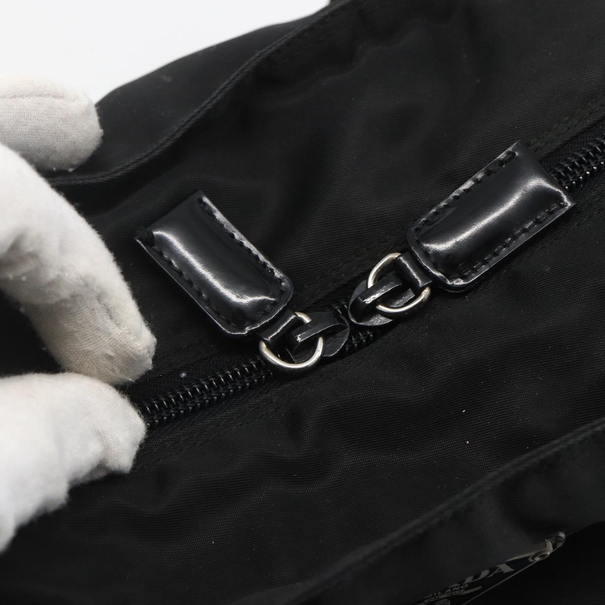 PRADA Tote Bag Nylon Black Silver Auth 156925