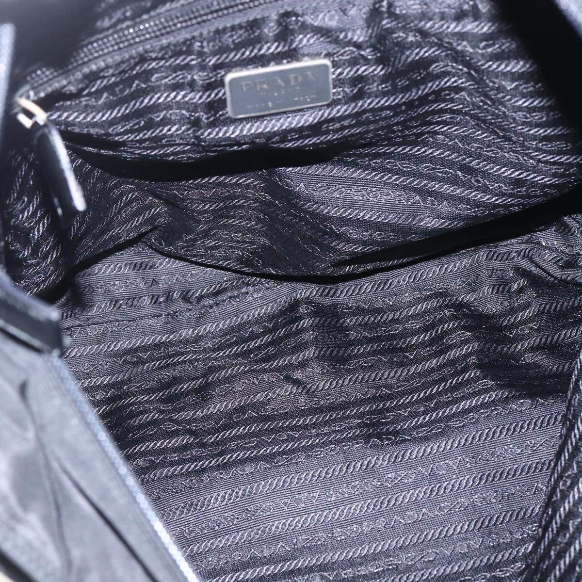 PRADA Tote Bag Nylon Black Silver Auth 156925