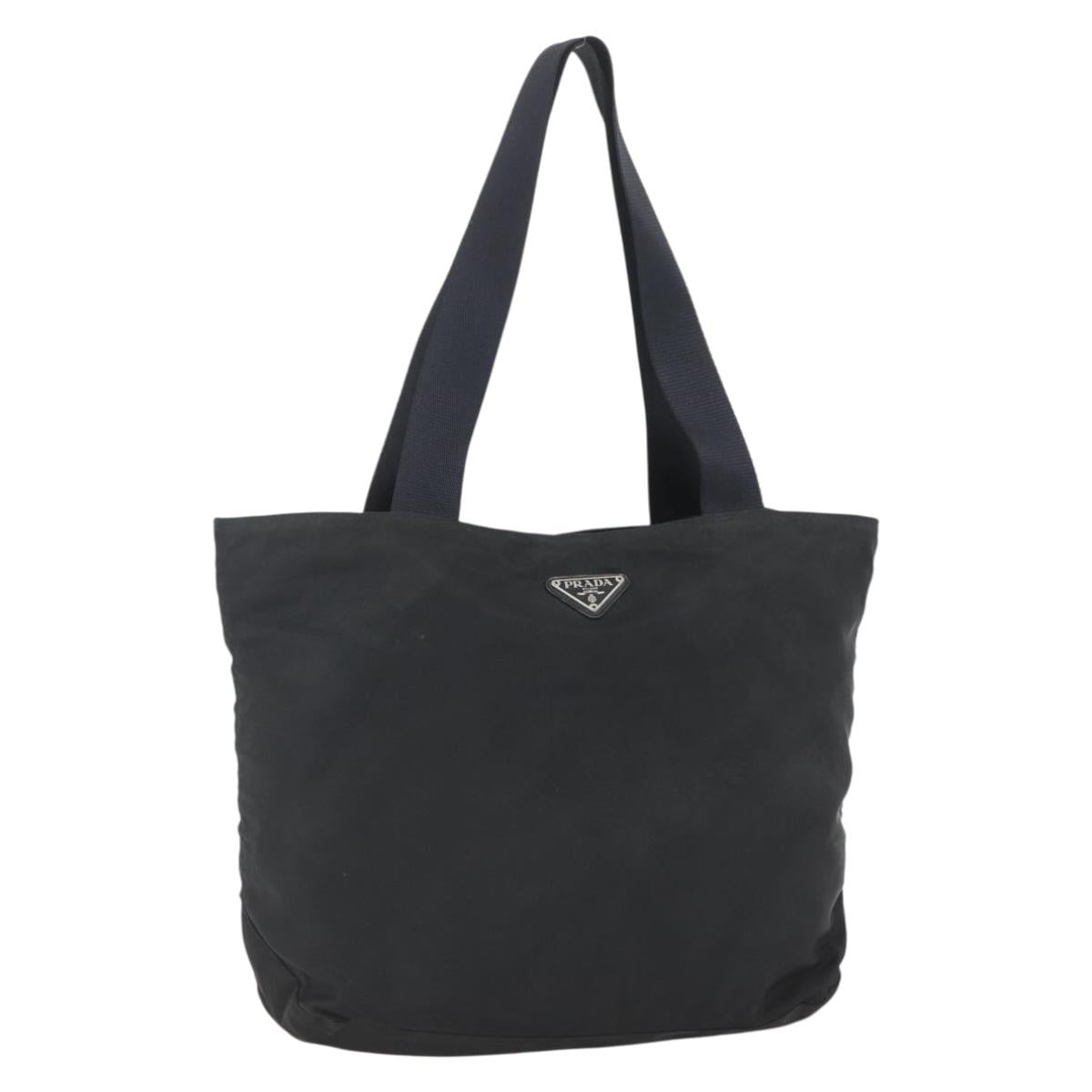 PRADA Tote Bag Nylon Black Silver Auth 156925