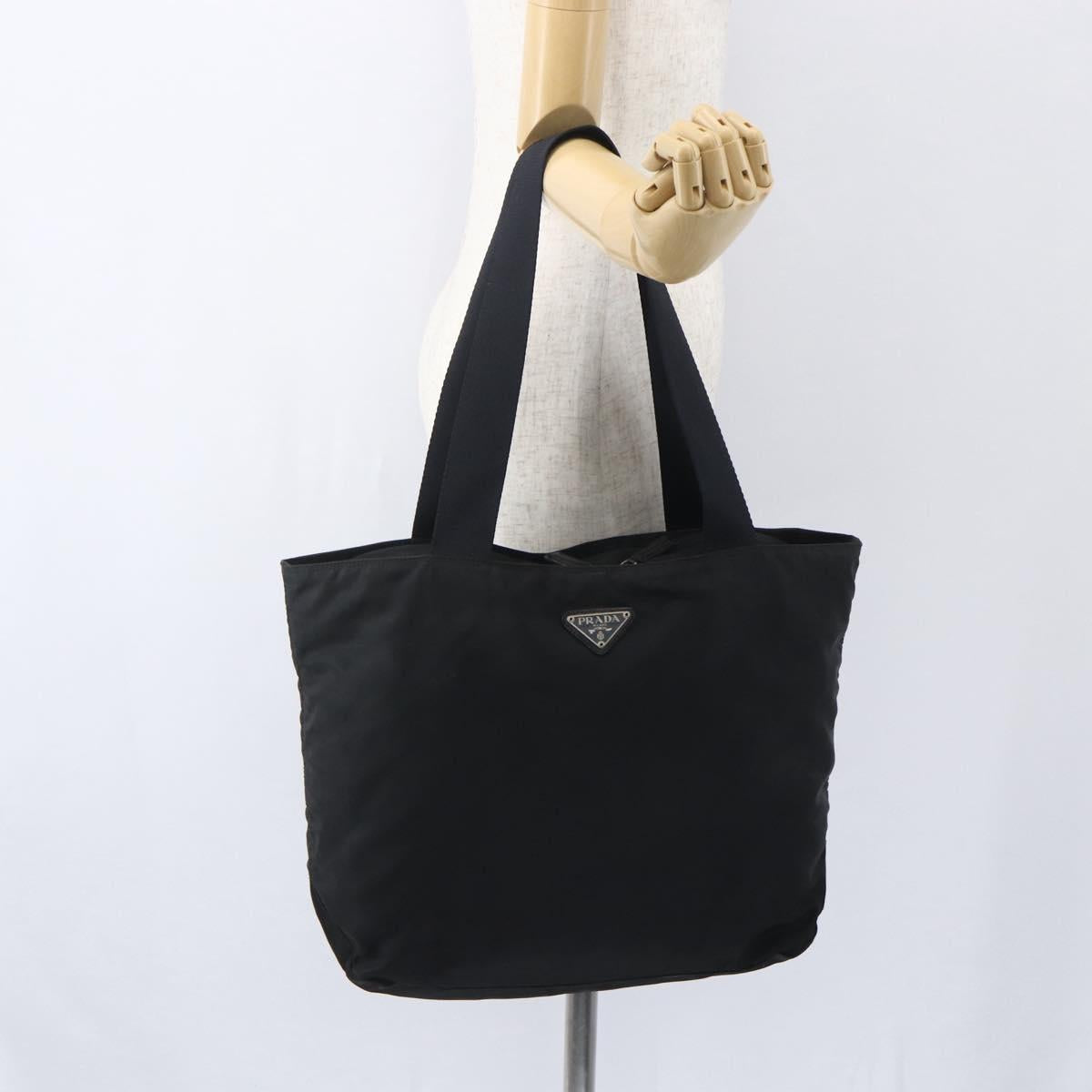 PRADA Tote Bag Nylon Black Silver Auth 156925
