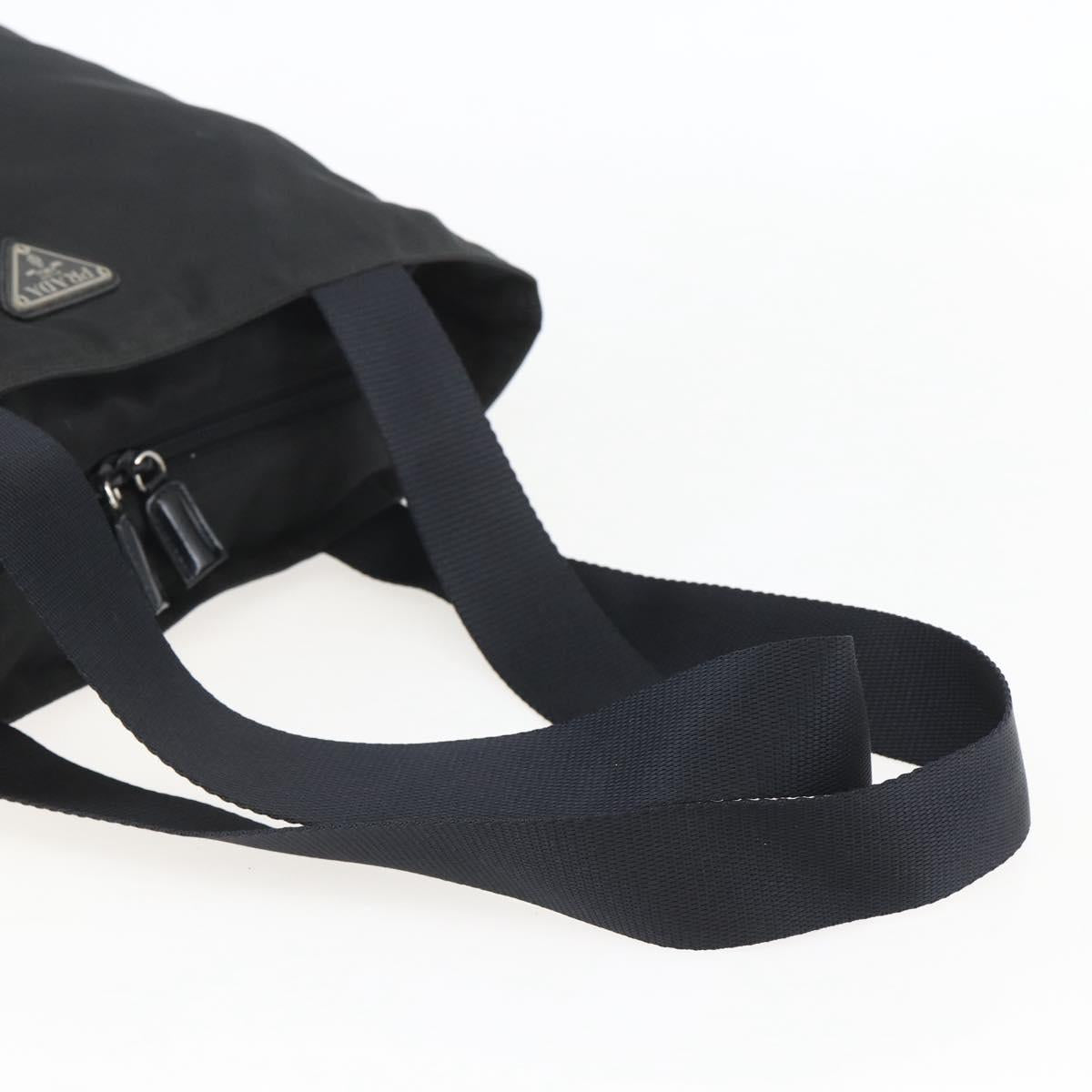 PRADA Tote Bag Nylon Black Silver Auth 156925