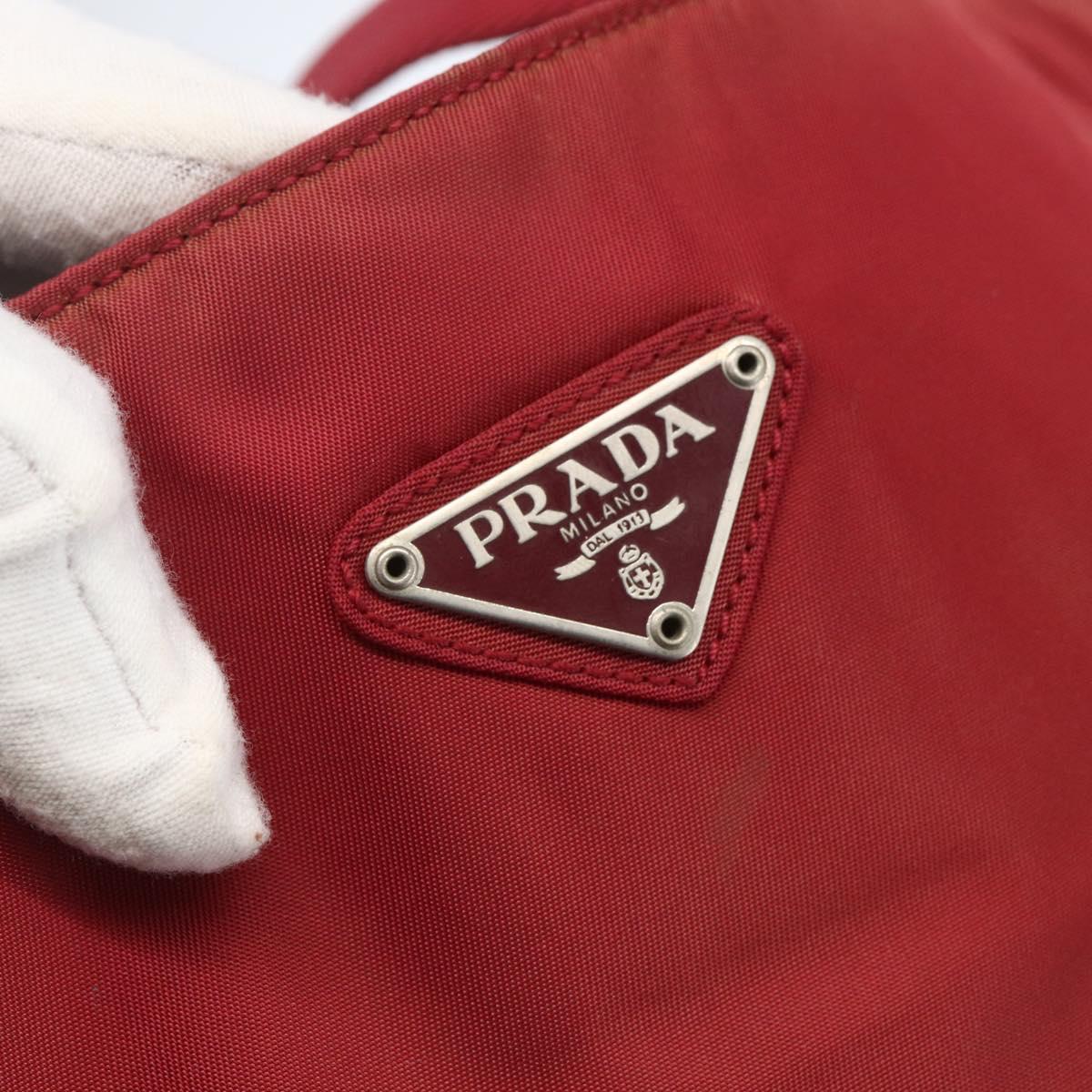 PRADA Tote Bag Nylon Red Silver Auth 156926