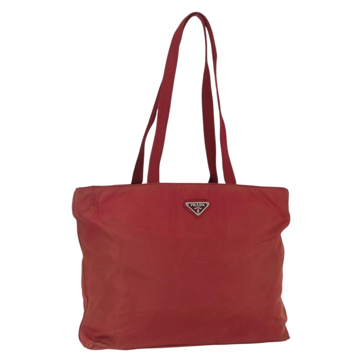 PRADA Tote Bag Nylon Red Silver Auth 156926