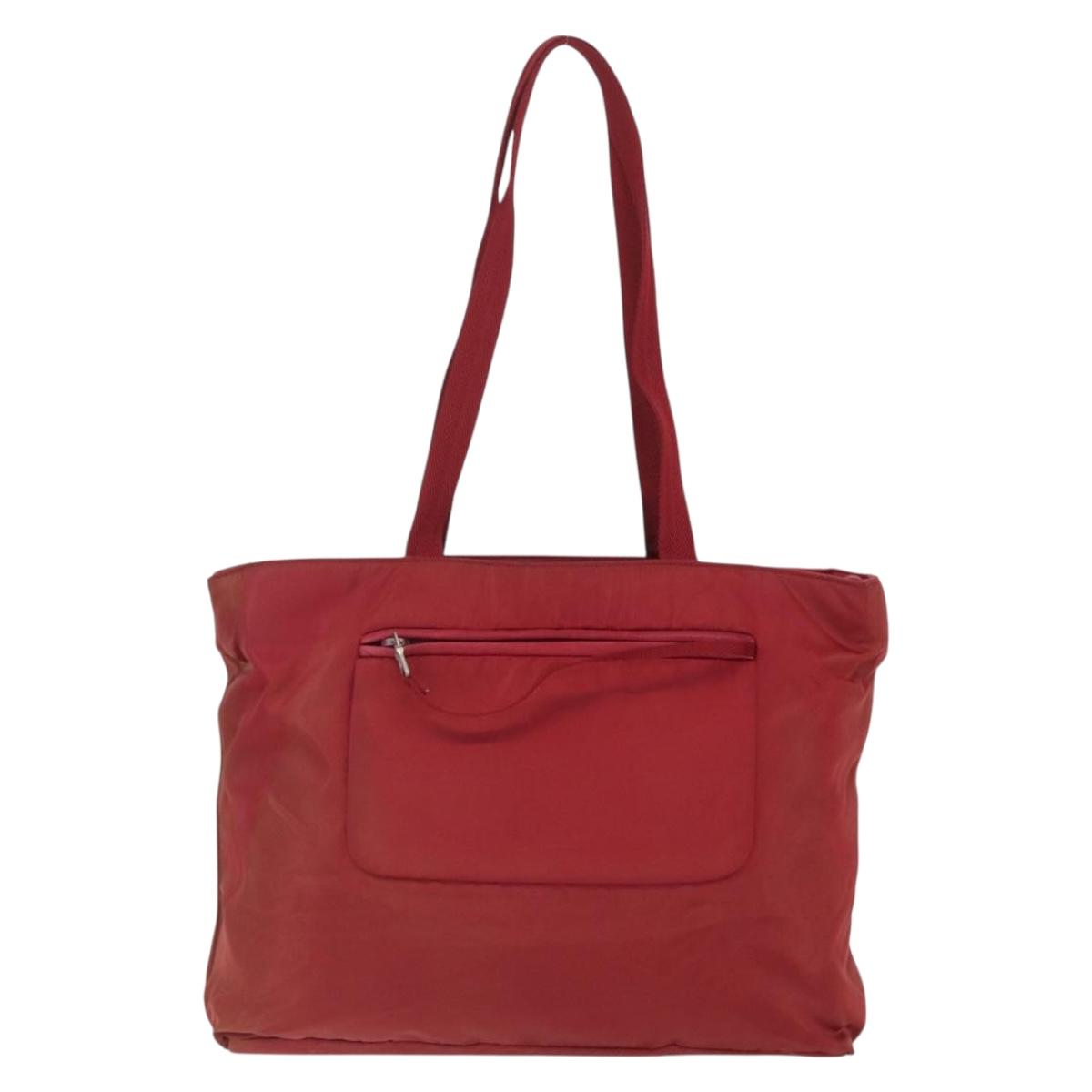 PRADA Tote Bag Nylon Red Silver Auth 156926