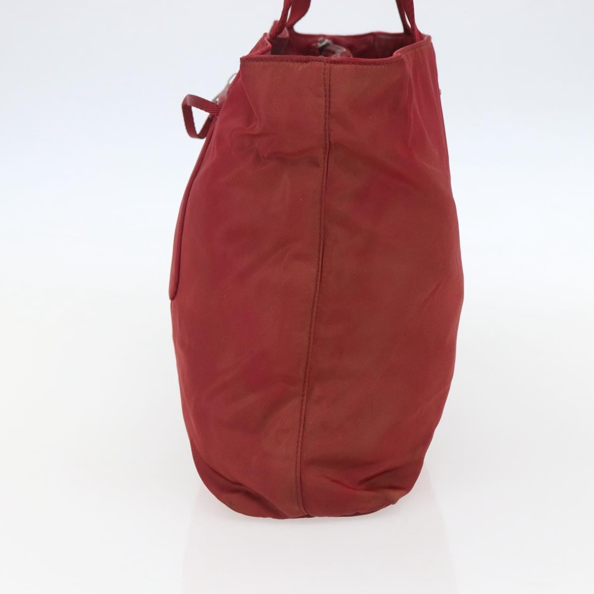 PRADA Tote Bag Nylon Red Silver Auth 156926