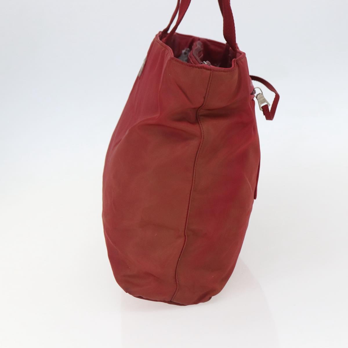 PRADA Tote Bag Nylon Red Silver Auth 156926