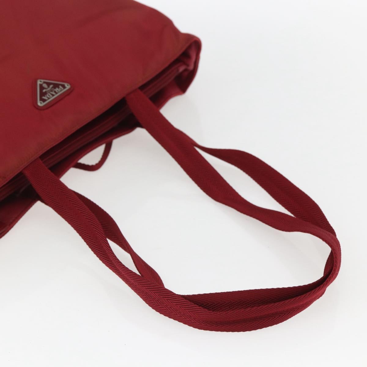 PRADA Tote Bag Nylon Red Silver Auth 156926