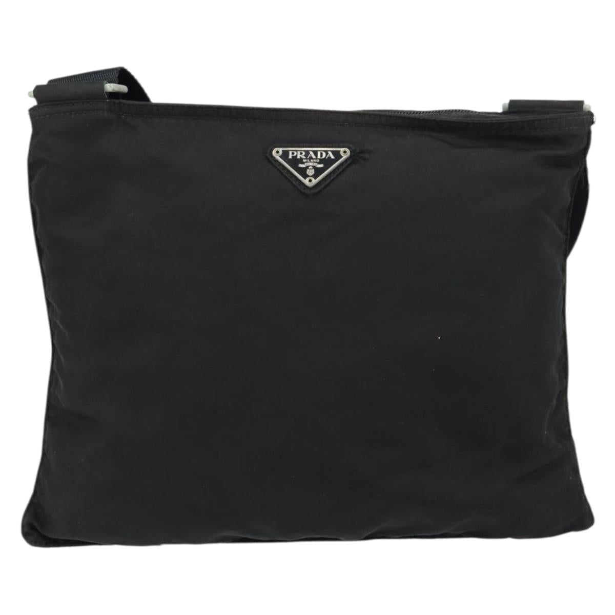 PRADA Shoulder Bag Nylon Black Silver Auth 156927