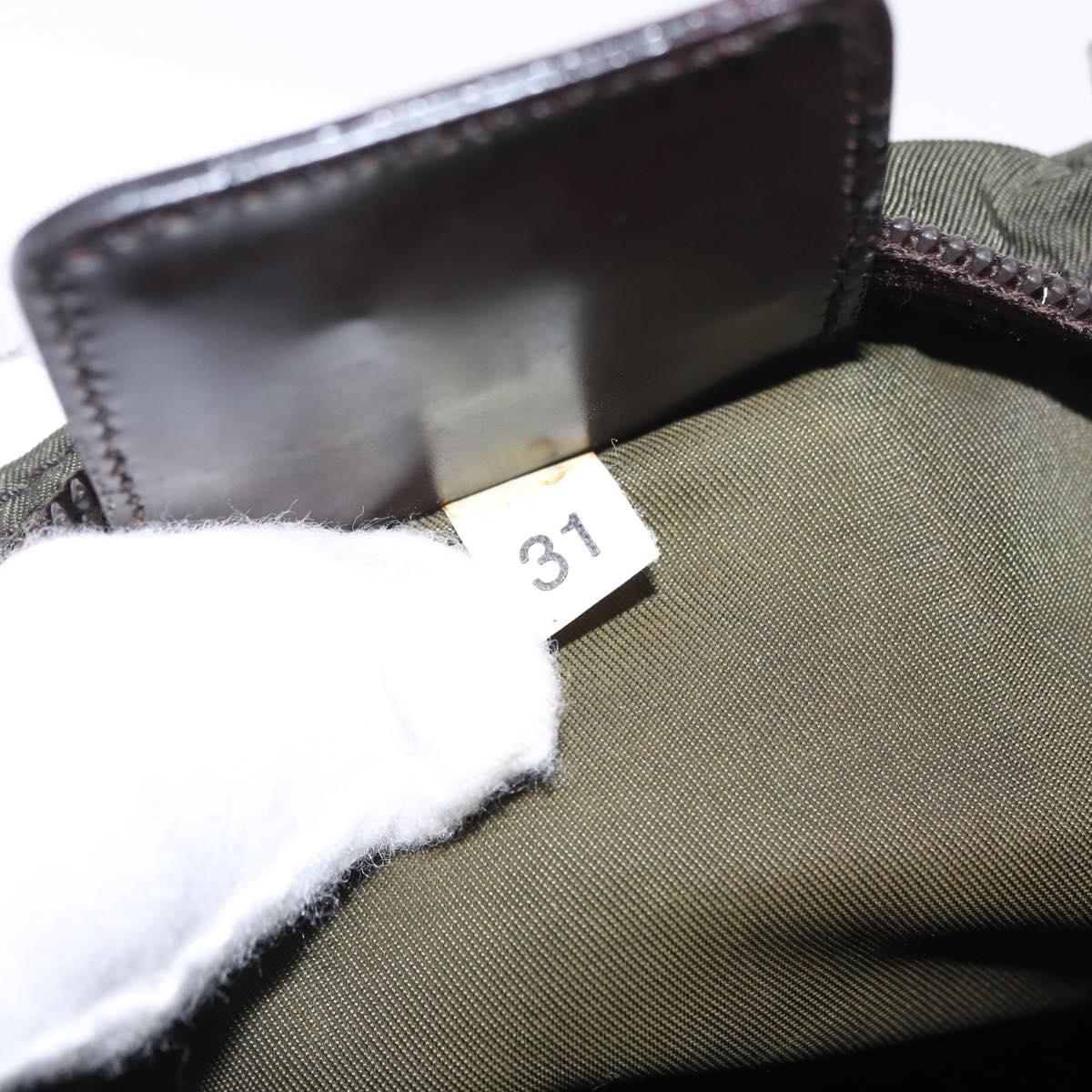 PRADA Shoulder Bag Nylon Khaki Silver Auth 156928