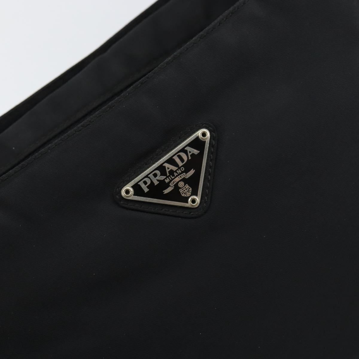 PRADA Hand Bag Nylon Black Silver Auth 156930