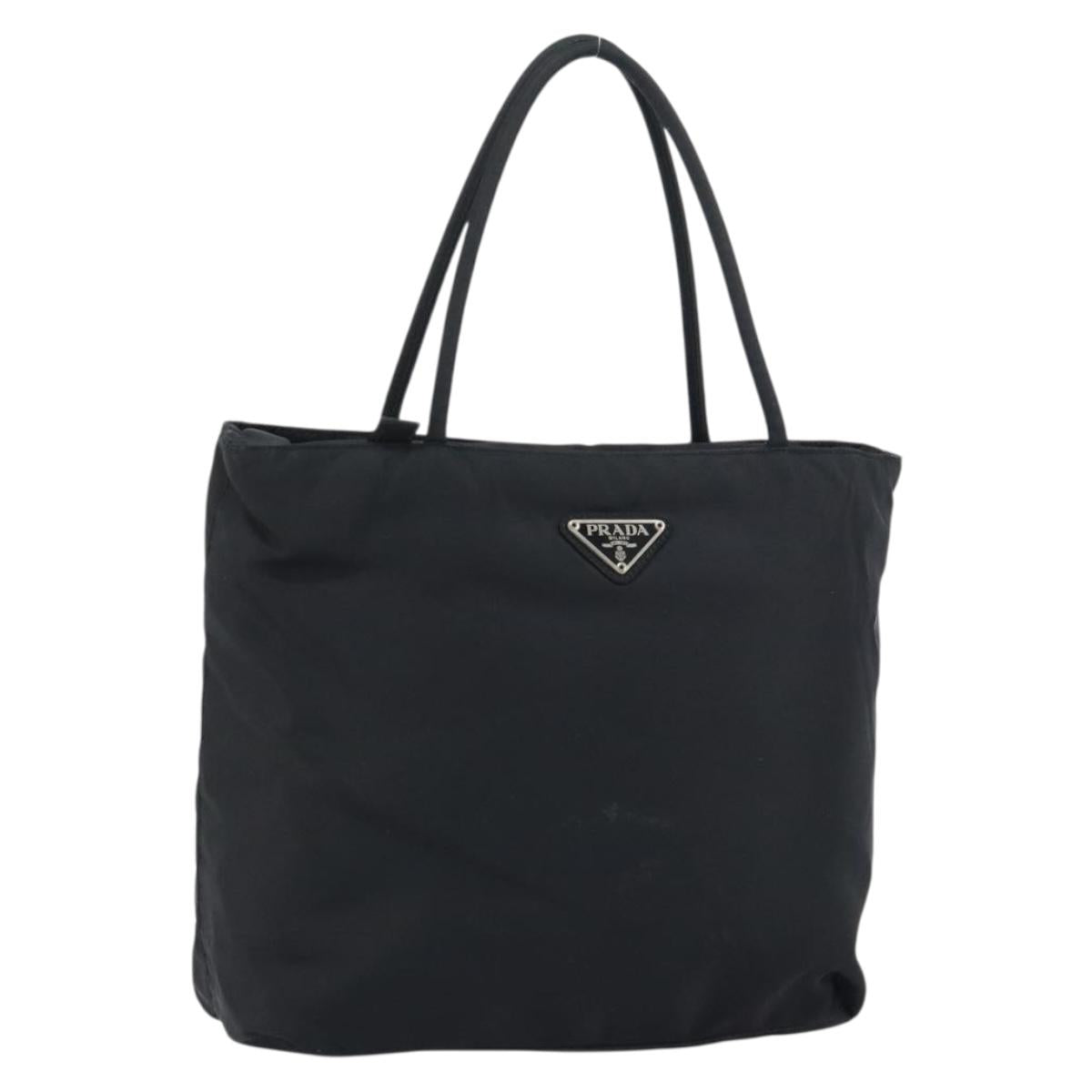 PRADA Hand Bag Nylon Black Silver Auth 156930