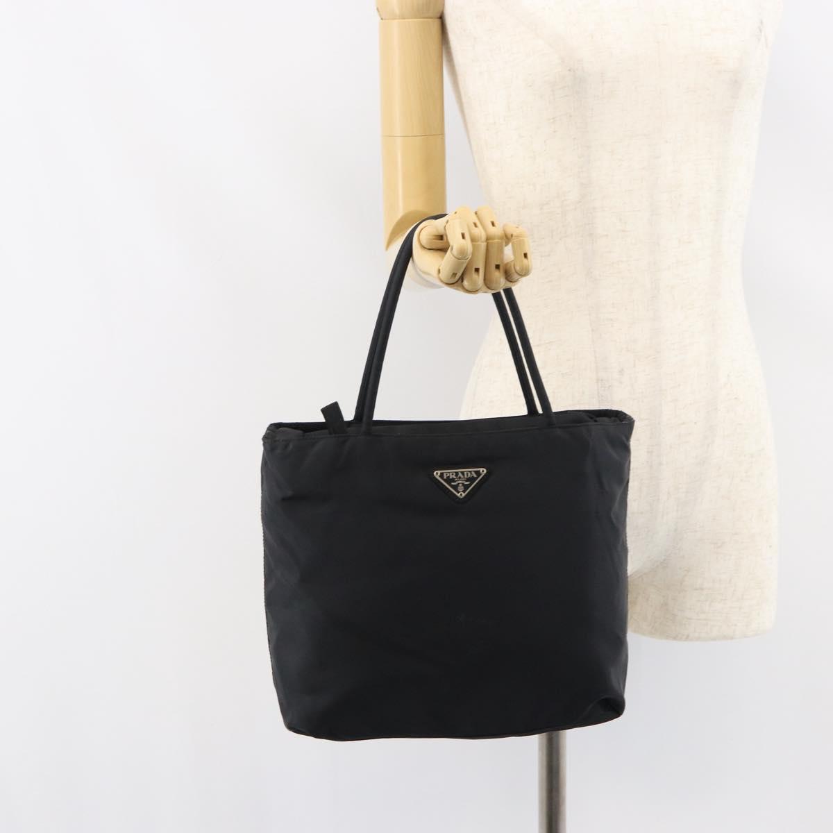 PRADA Hand Bag Nylon Black Silver Auth 156930