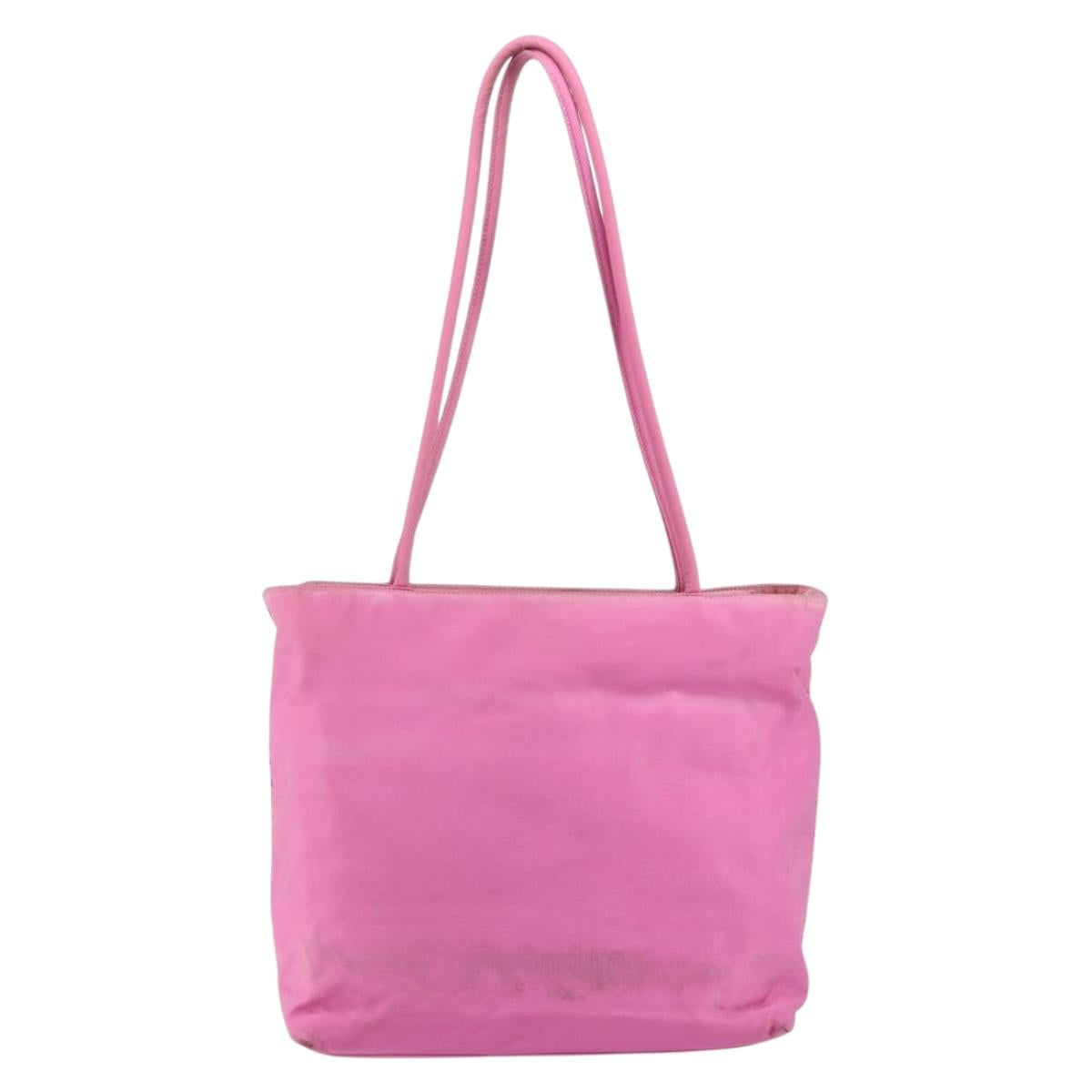 PRADA Tote Bag Nylon Pink Silver Auth 156931