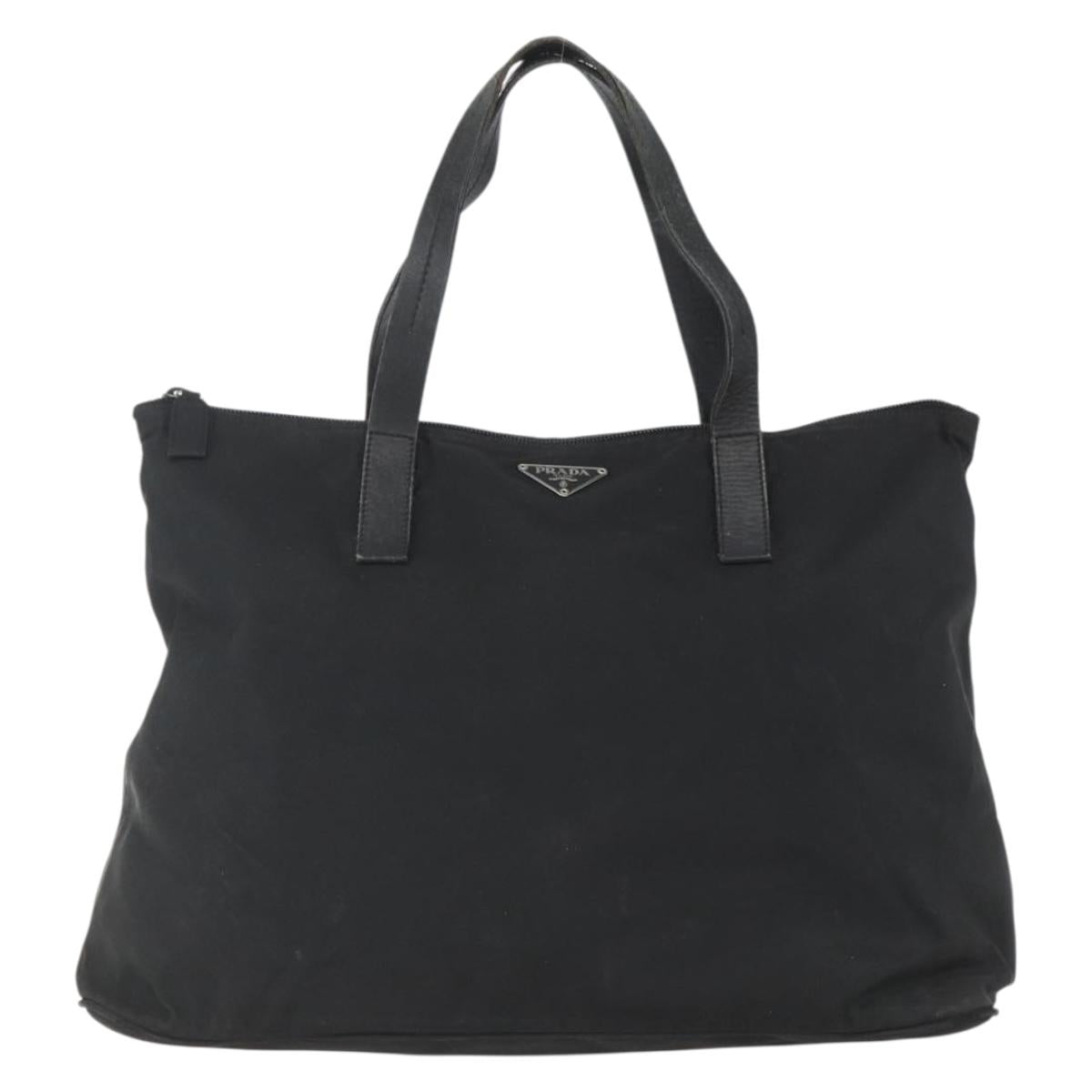 PRADA Tote Bag Nylon Black Silver Auth 156932