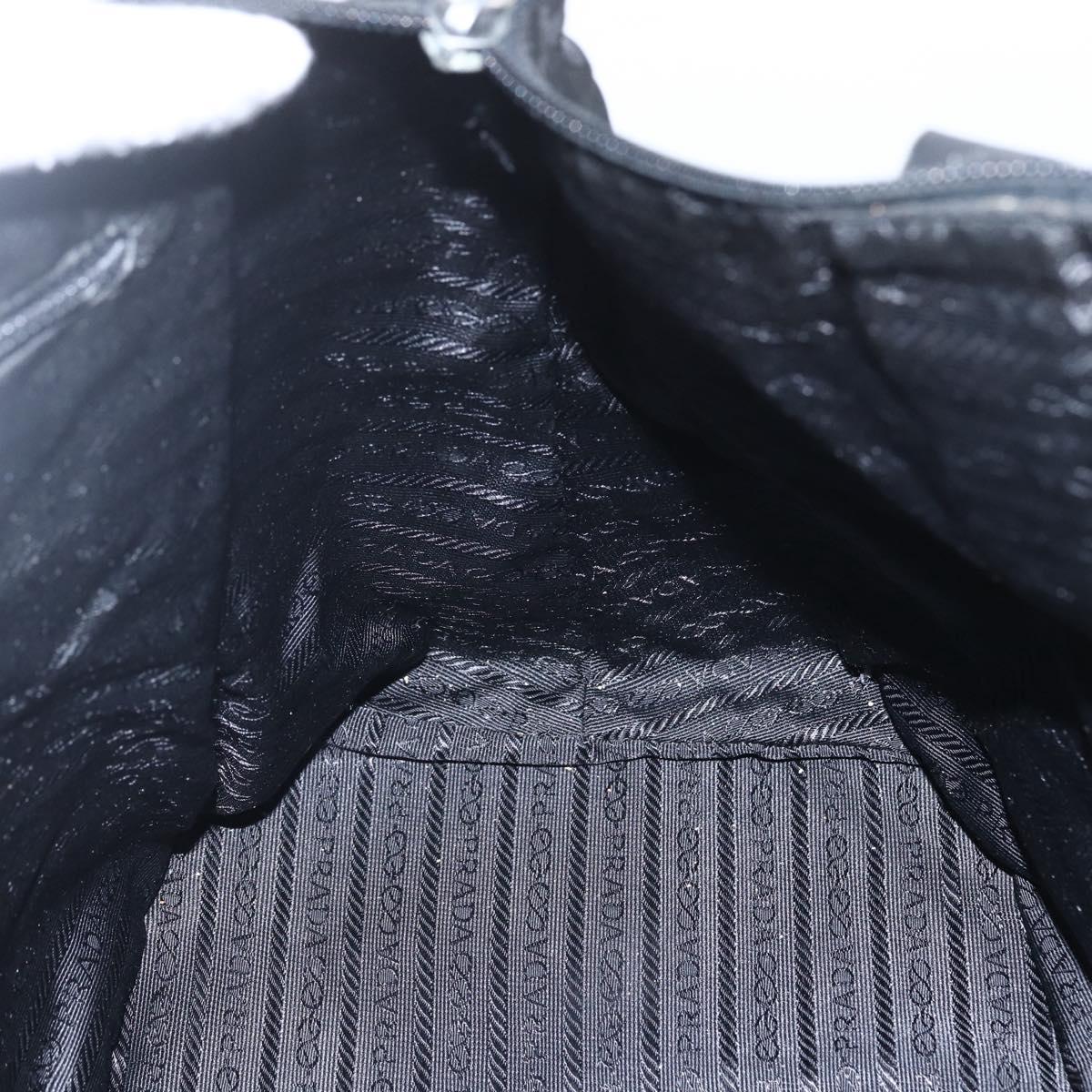 PRADA Tote Bag Nylon Black Silver Auth 156932