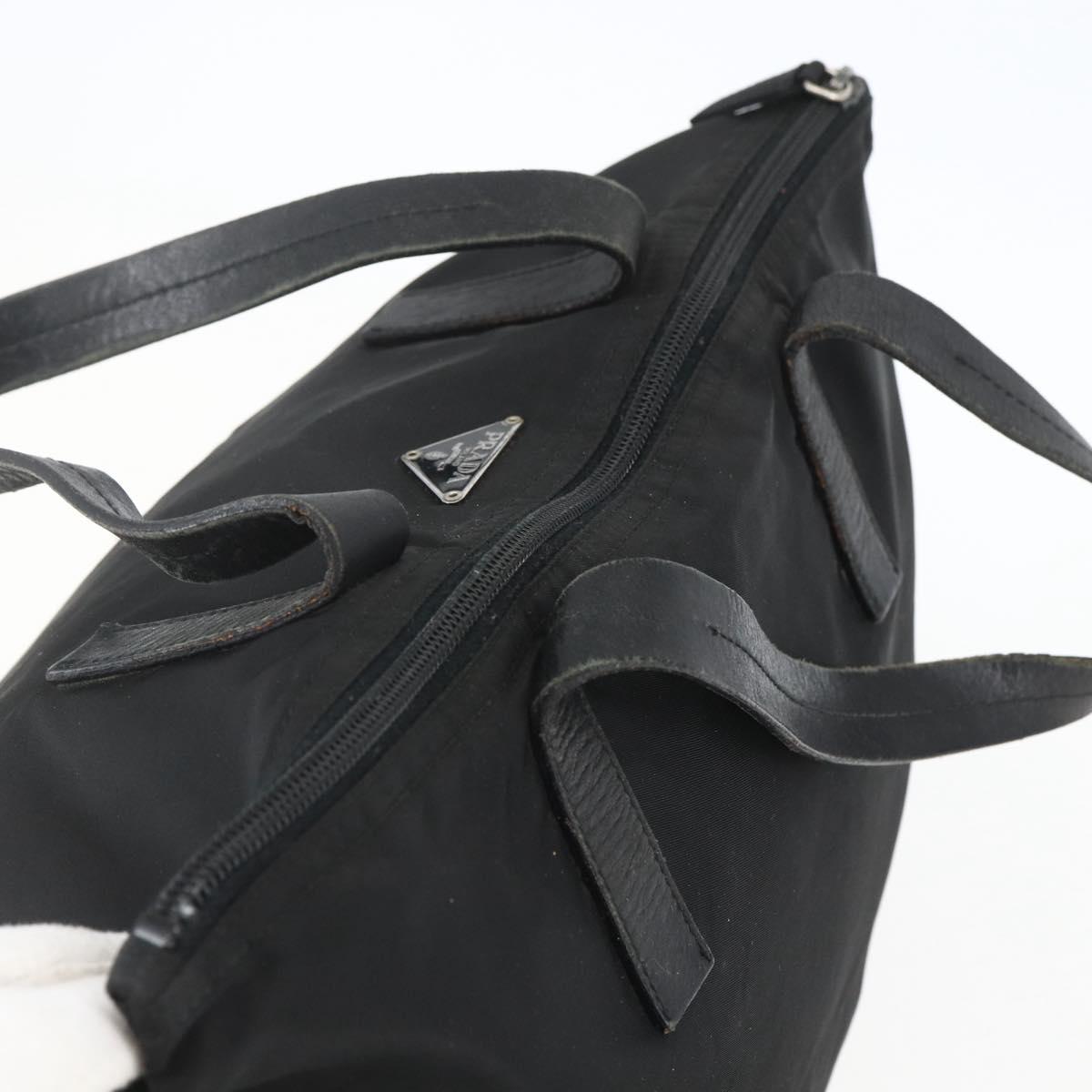 PRADA Tote Bag Nylon Black Silver Auth 156932