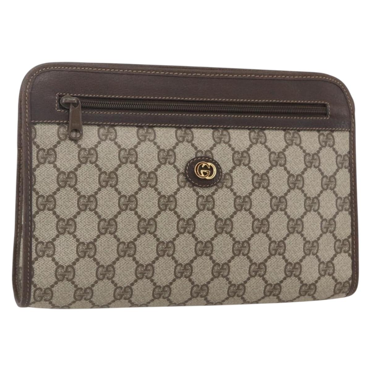 GUCCI GG Supreme Clutch Bag PVC Beige Gold 97 01 037 Auth 156937