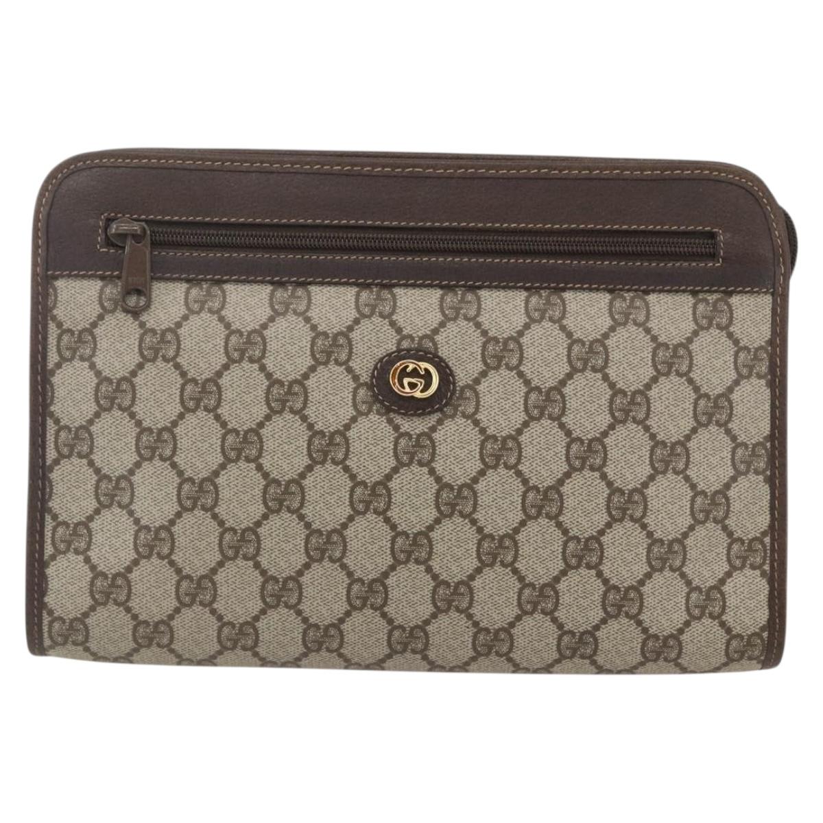 GUCCI GG Supreme Clutch Bag PVC Beige Gold 97 01 037 Auth 156937