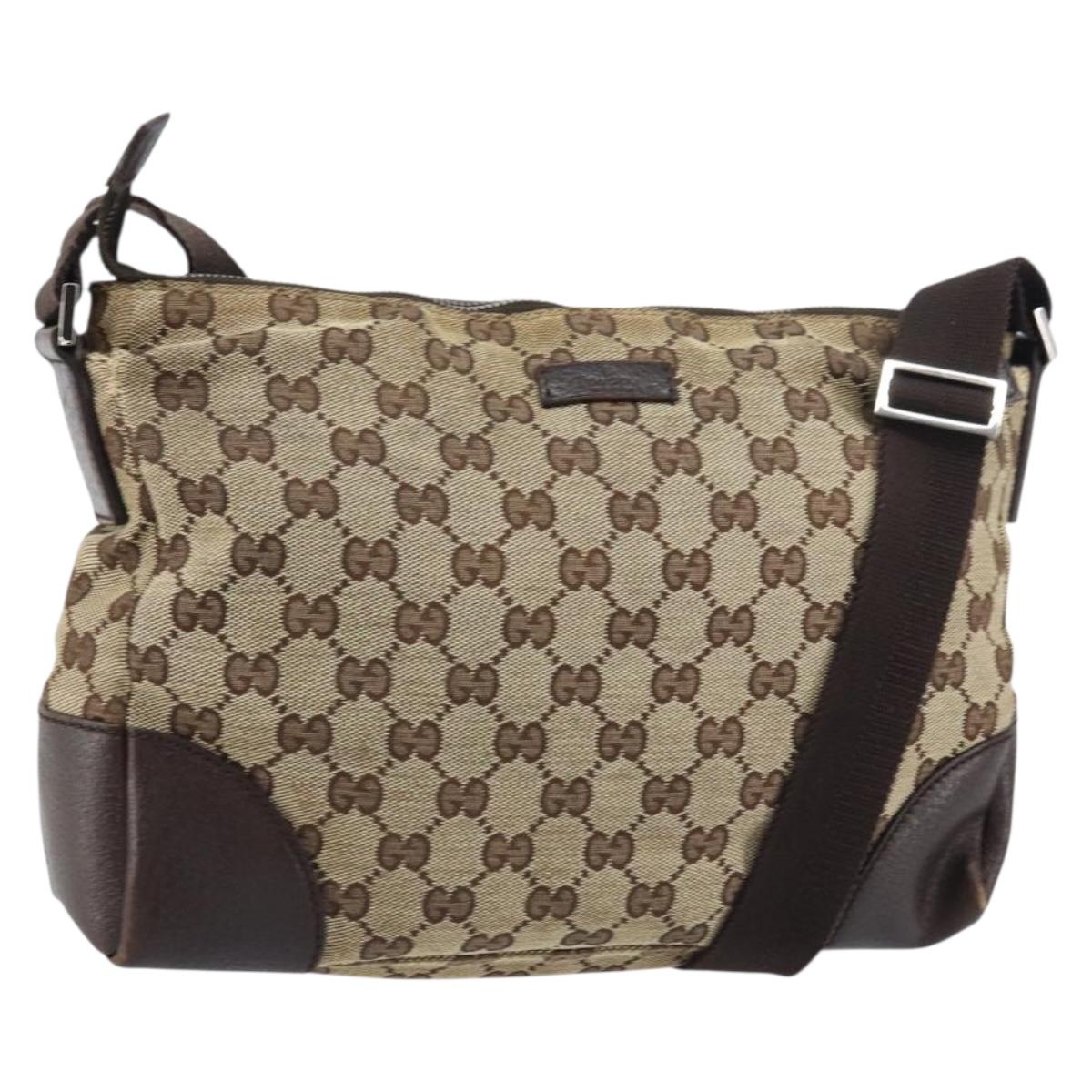 GUCCI GG Canvas Shoulder Bag Beige Silver 114273 Auth 156938