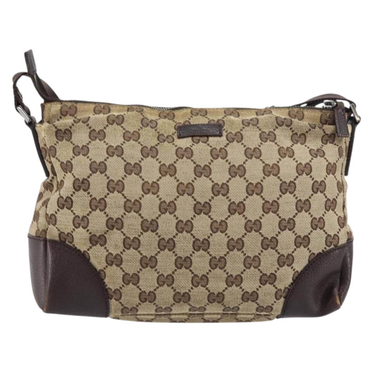 GUCCI GG Canvas Shoulder Bag Beige Silver 114273 Auth 156938