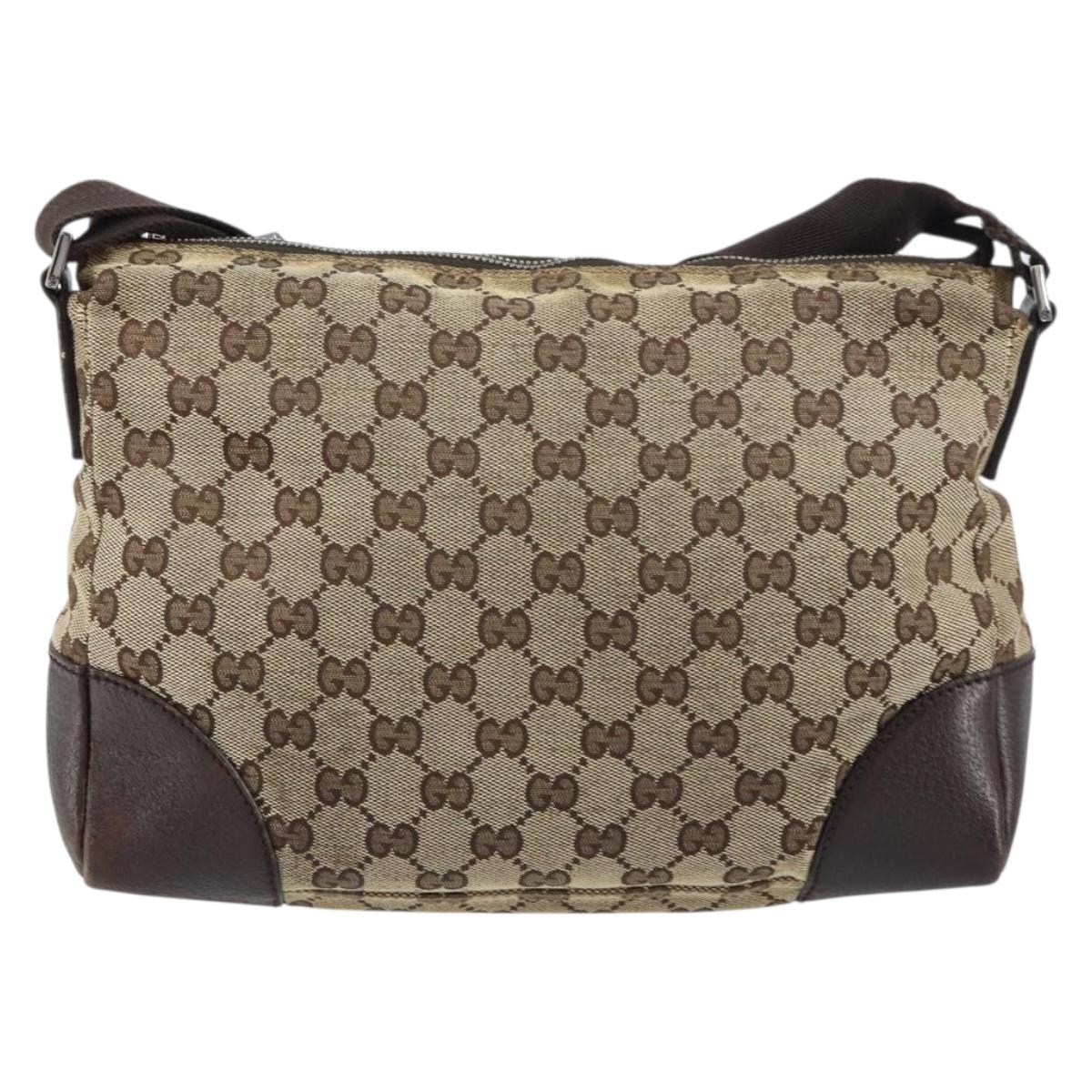 GUCCI GG Canvas Shoulder Bag Beige Silver 114273 Auth 156938