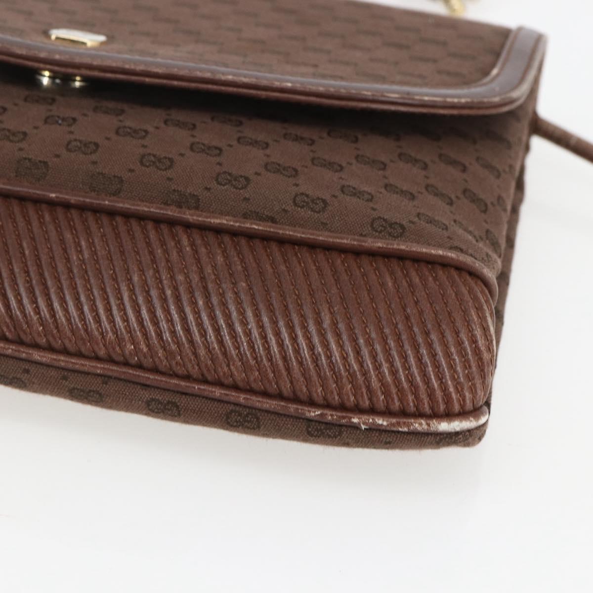 GUCCI Micro GG Canvas Shoulder Bag Brown Gold Auth 156939