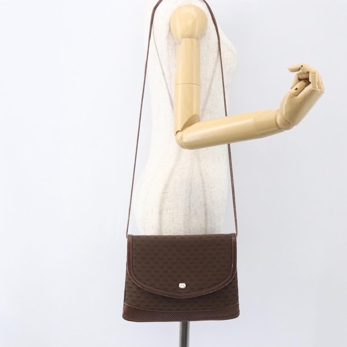 GUCCI Micro GG Canvas Shoulder Bag Brown Gold Auth 156939