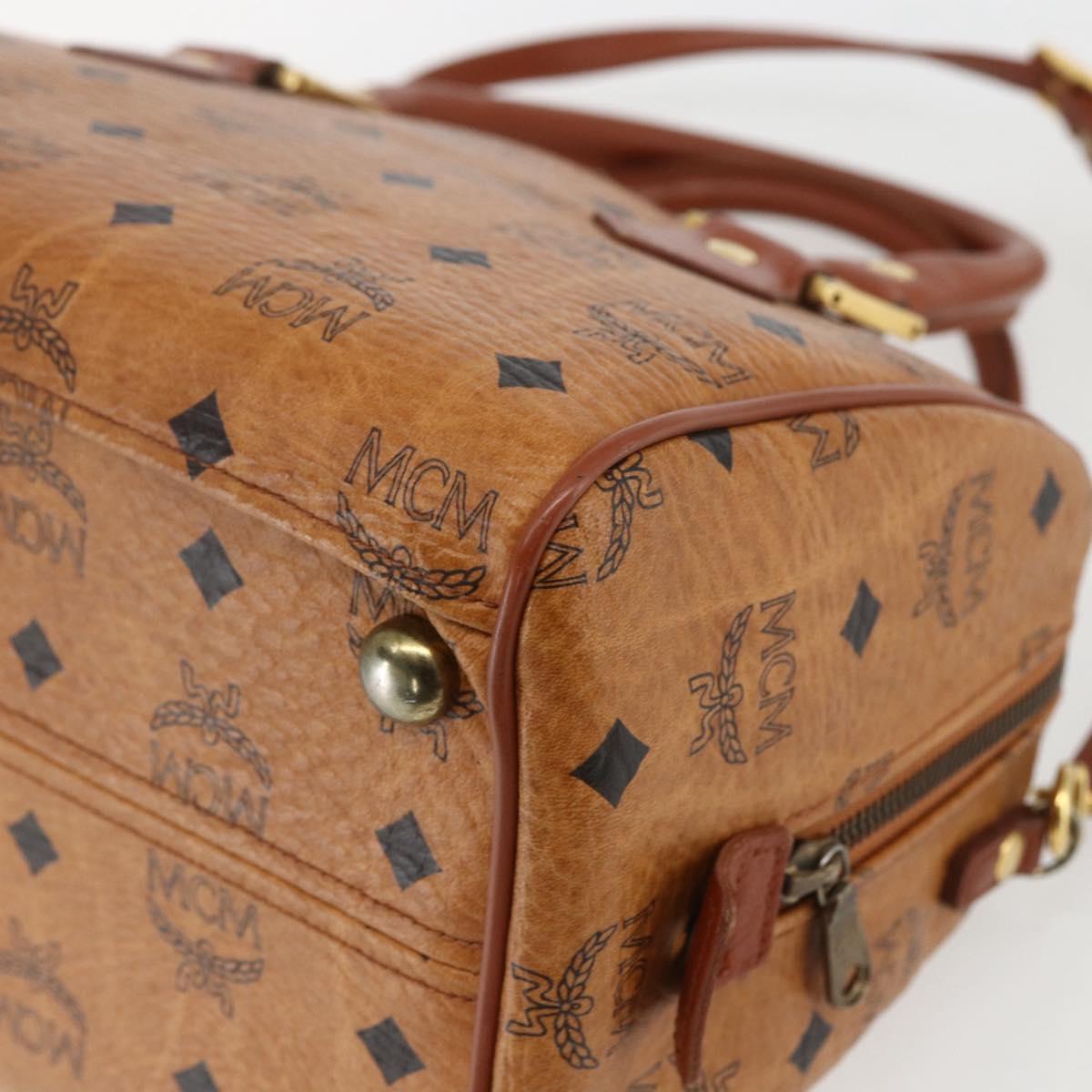 MCM Logogram Vicetos Boston Bag PVC Leather 2way Brown Gold Auth 156940