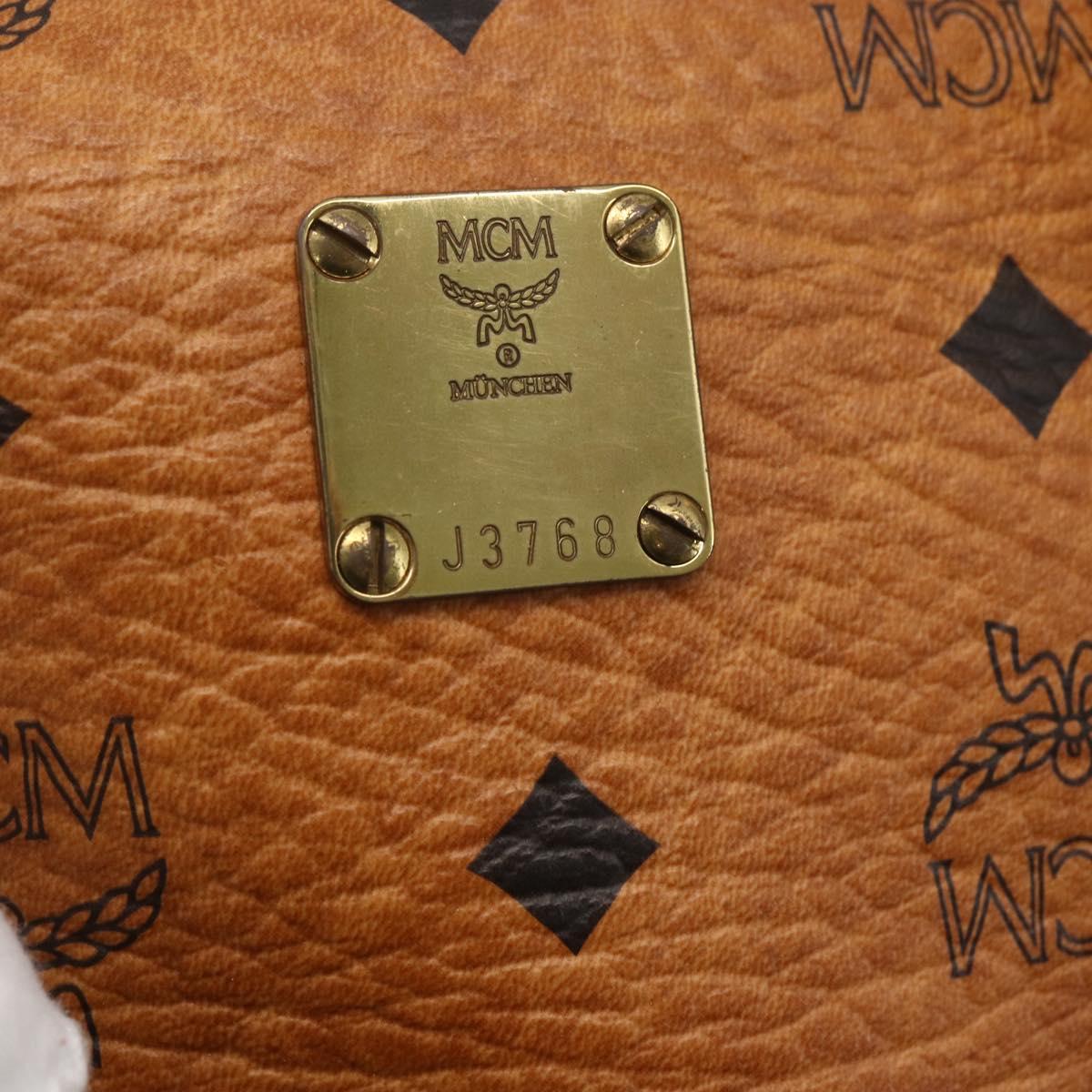 MCM Logogram Vicetos Boston Bag PVC Leather 2way Brown Gold Auth 156940