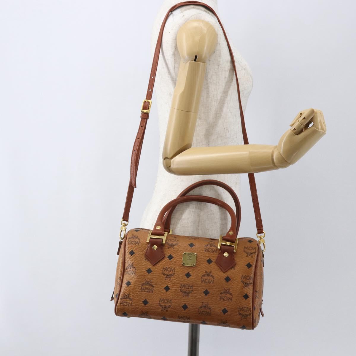 MCM Logogram Vicetos Boston Bag PVC Leather 2way Brown Gold Auth 156940