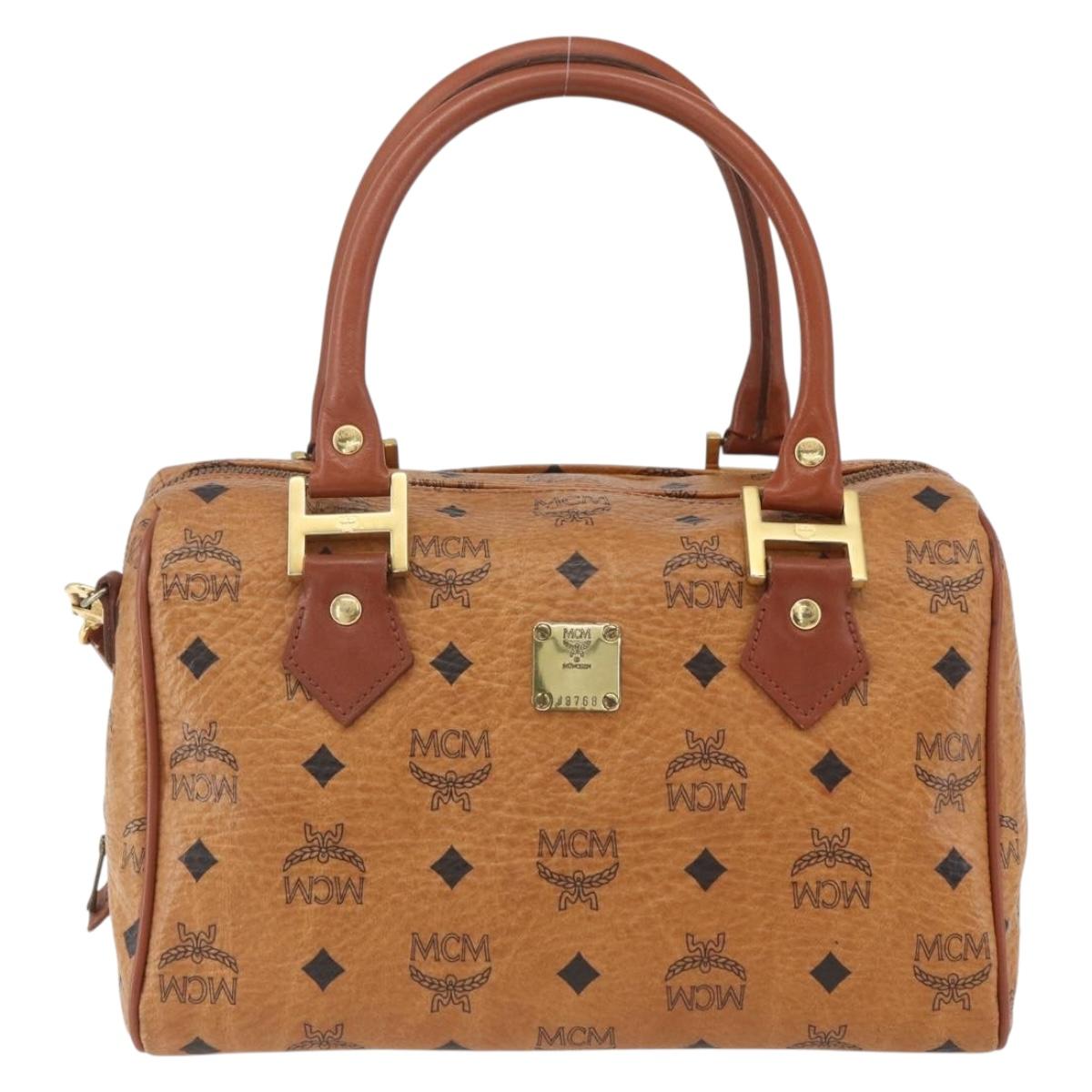 MCM Logogram Vicetos Boston Bag PVC Leather 2way Brown Gold Auth 156940